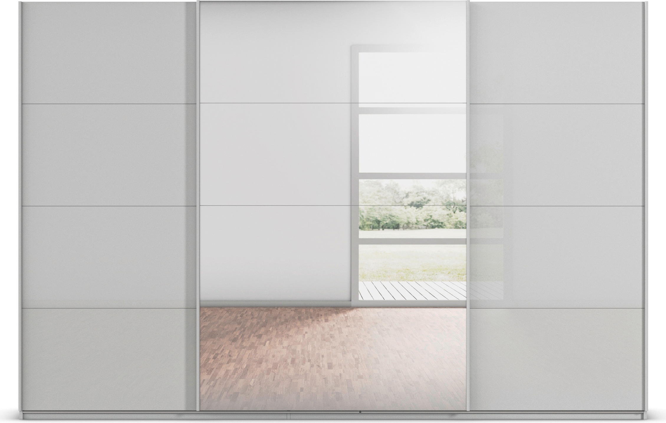 rauch Schwebetürenschrank »Kleiderschrank Kleiderschränke Schrank Garderobe AGORDO mit Glasfront«, durchdachte Innenausstattung, in 4 Breiten und 2 Höhen MADE IN GERMANY