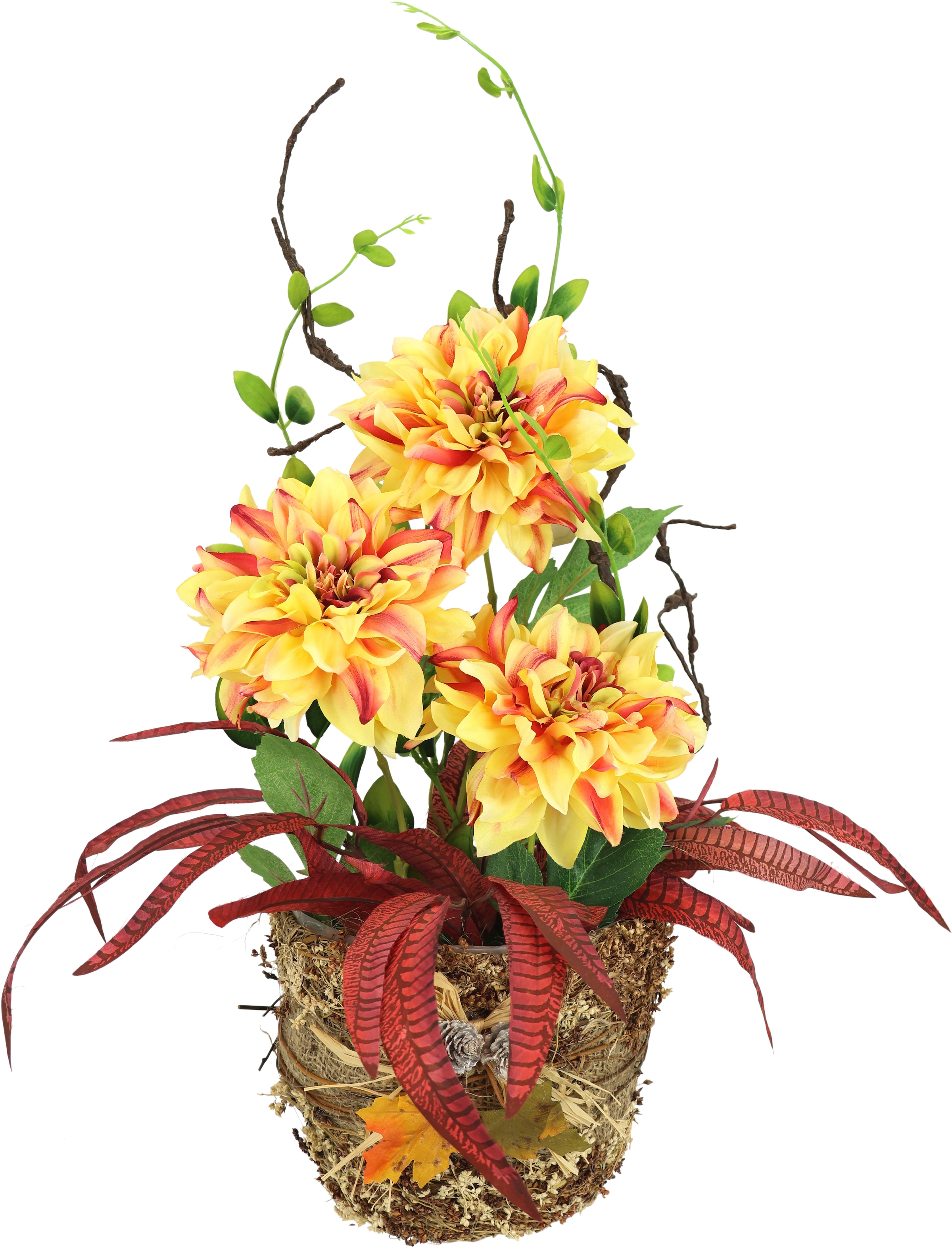 I.GE.A. Kunstblume »Dahlien-Arrangement in Pflanzschale Gesteck aus künstlichen Blumen«, Herbstgesteck Künstliche Dekorationen Herbst Blumendekoration