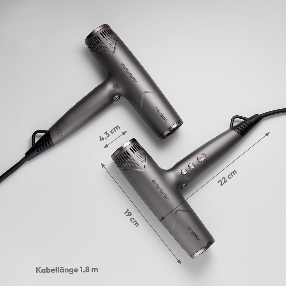 Medion® Ionic-Haartrockner »HD2 (MD19984)«, 1500 W, 3 Aufsätze, Selbstreinigungsfunktion, je 3 Temperatur- und Luftstromstufen