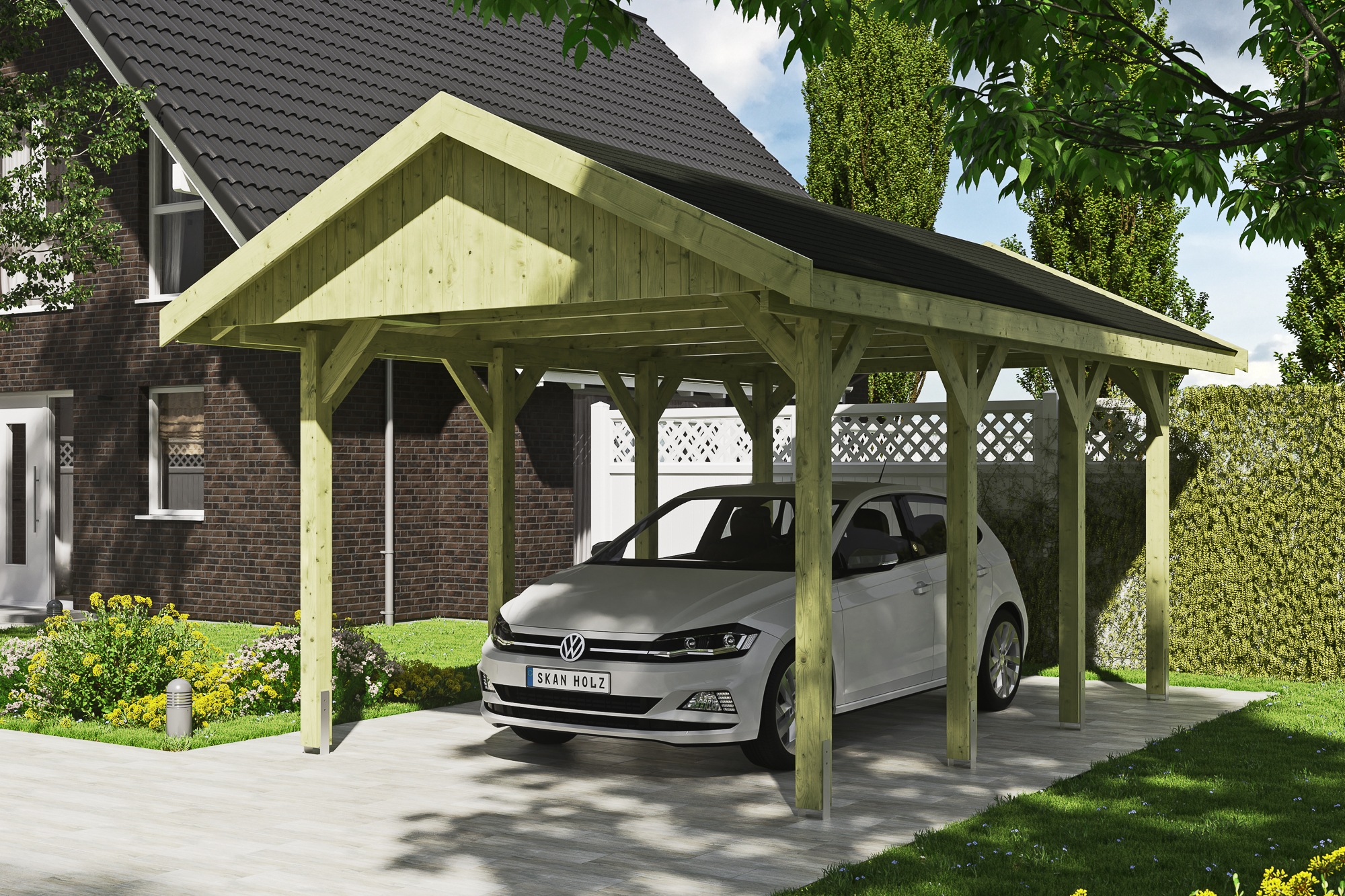 Skanholz Einzelcarport »Wallgau«, 291 cm, Grün, mit schwarzen Dachschindeln