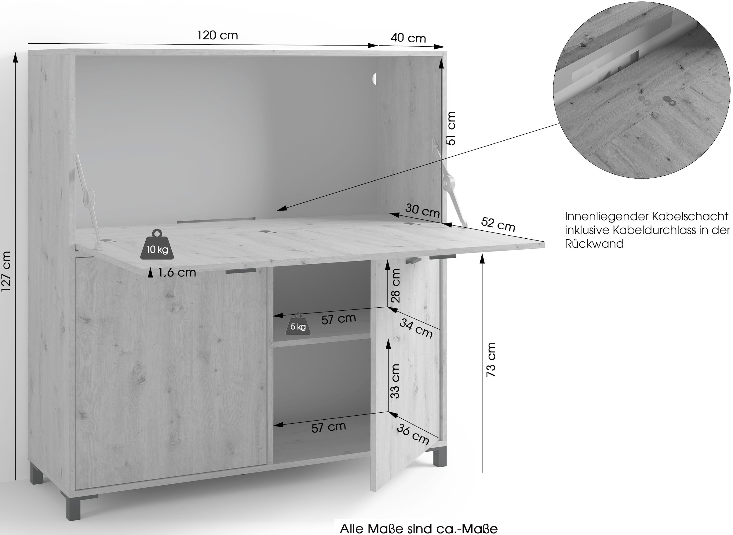 byLIVING Sekretär »Montana«, platzsparende Arbeitslösung mit viel Stauraum, Breite 120 cm