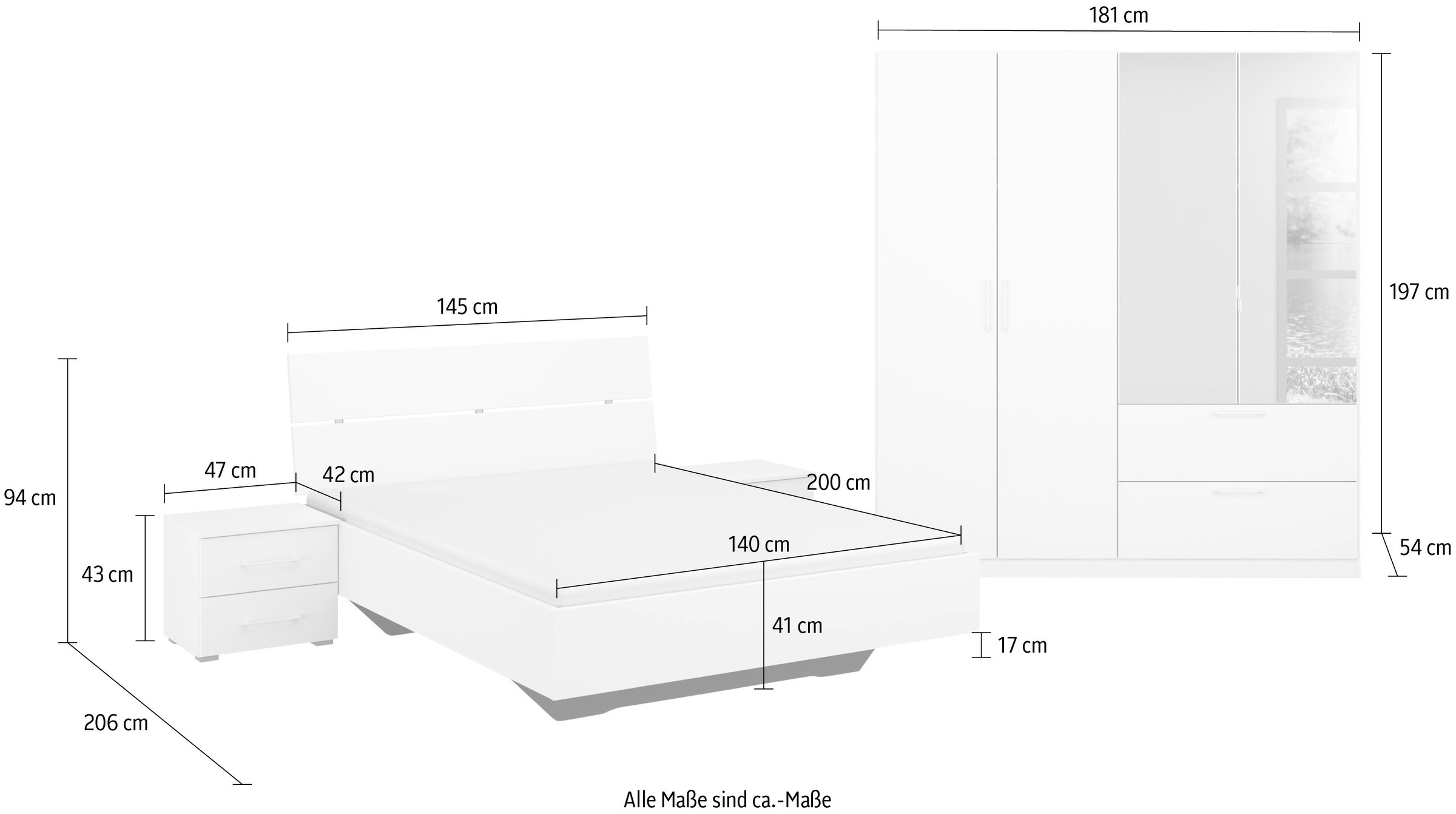 INOSIGN BY RAUCH Schlafzimmer-Set »Komplettschlafzimmer Schlafzimmer Challenger (Set 4-teilig)«, Schrank 2 Breiten, Bett 3 Breiten, 2 Nachttische MADE IN GERMANY
