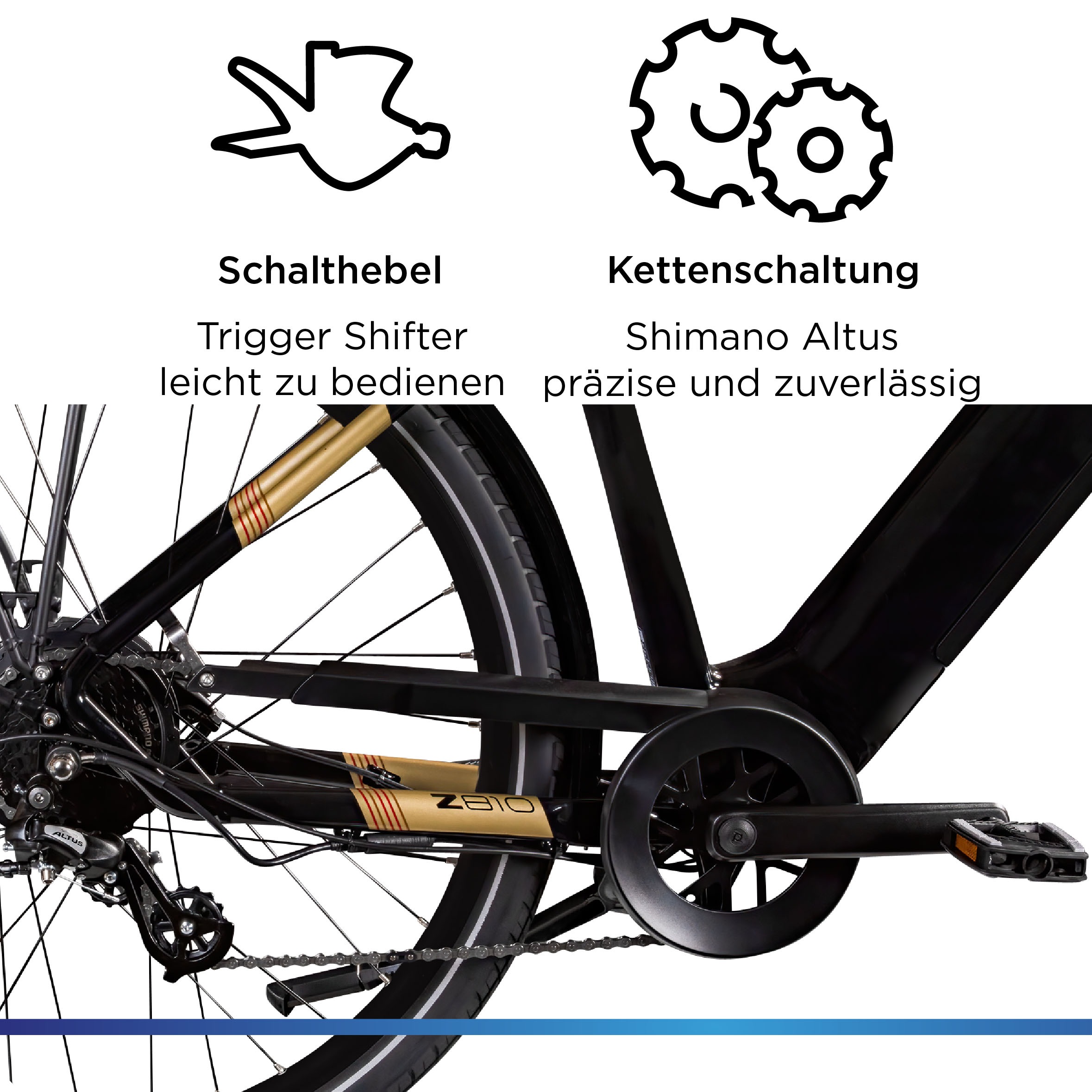 Zündapp »Z810« 8 Gang Shimano Altus RD-M310 Schaltwerk Kettenschaltung Heckmotor 250 W
