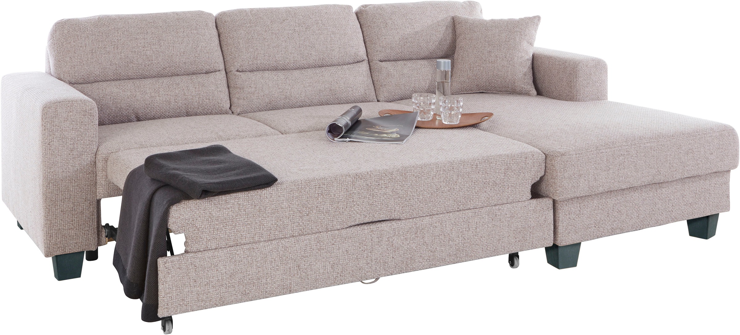 TRENDMANUFAKTUR Ecksofa »Chamber, zeitlos und modern, bequem mit hohem Sitzkomfort, L-Form«, inklusive einer Kopfstütze, wahlweise mit Schlaffunktion