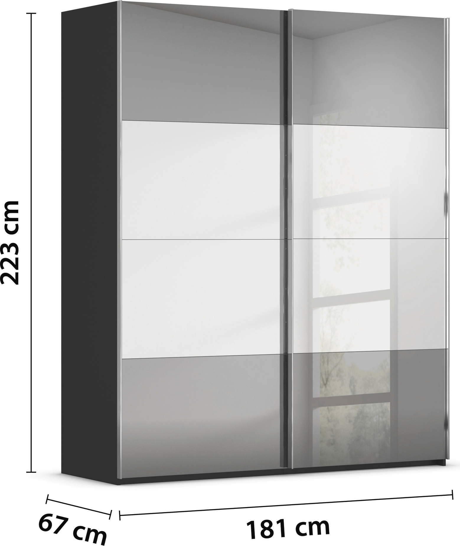 rauch Schwebetürenschrank »Kleiderschrank Schrank Garderobe Schlafzimmerschrank SCALE-FYRA«, edle Türen viergeteilt Front Spiegel-Mix viele Farben MADE IN GERMANY