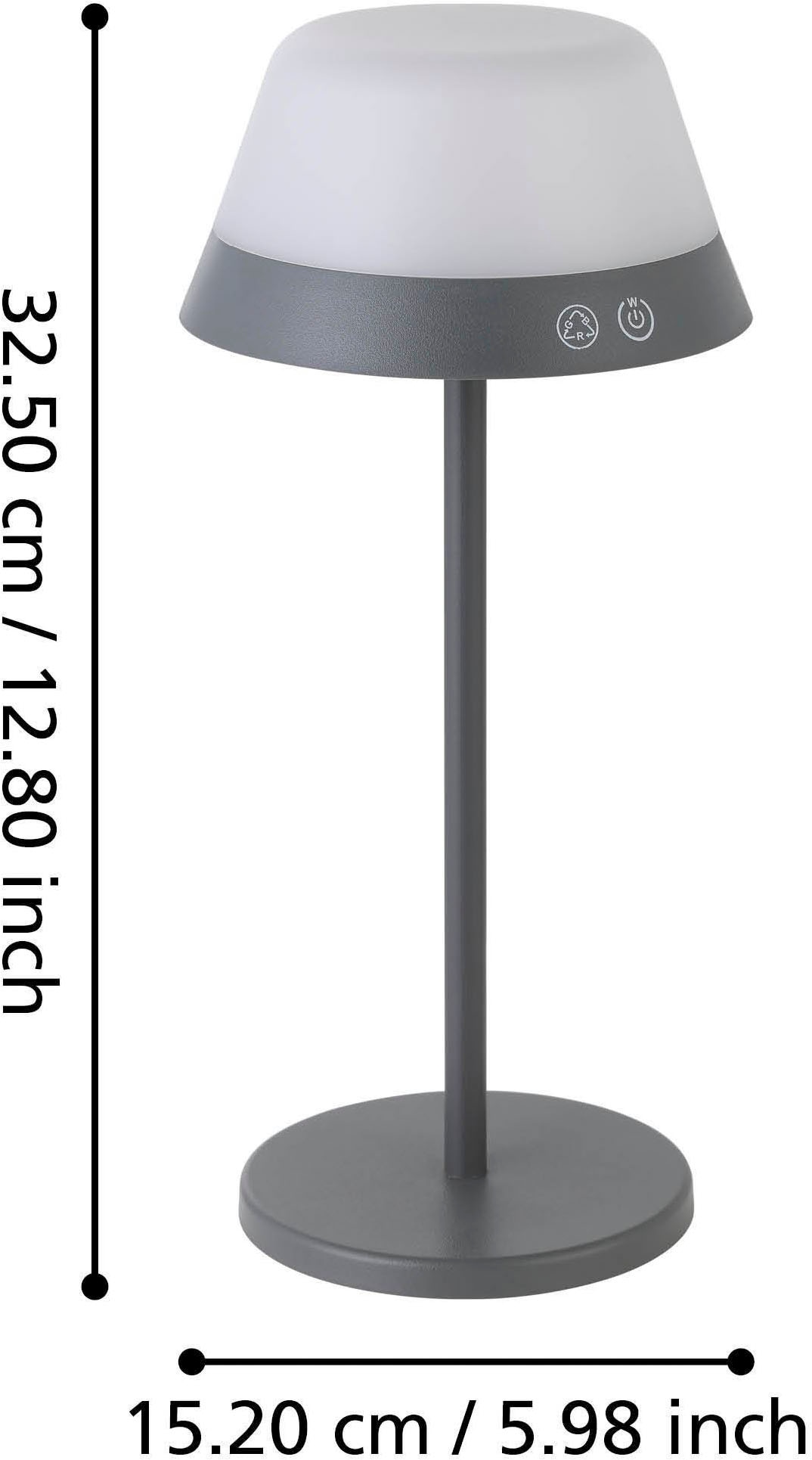 EGLO Tischleuchte »Meggiano Tischlampe, kabellos, aufhängbarer Lampenschirm, IP54, Lampe« LED-Modul 1 Stk. RGB | Warmweiß Tischleuchte - H32 x Ø15 cm - grau - 1X1,5W;1X0,8W inkl.