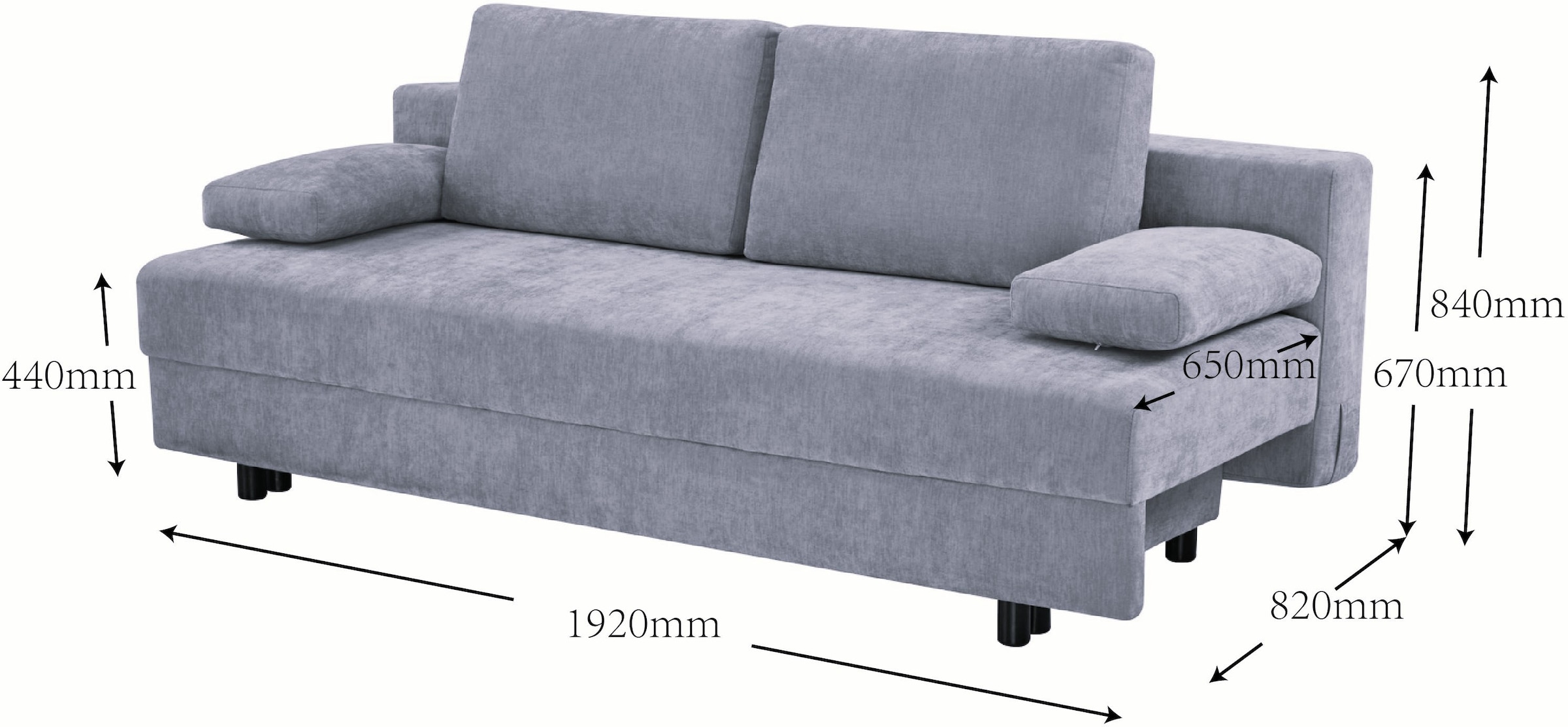 OTTO home Schlafsofa »ONNIKO, Breite: 192 cm, Liegefläche 121x192 cm, Feinstruktur-Bezug« mit Bettfunktion & Bettkasten