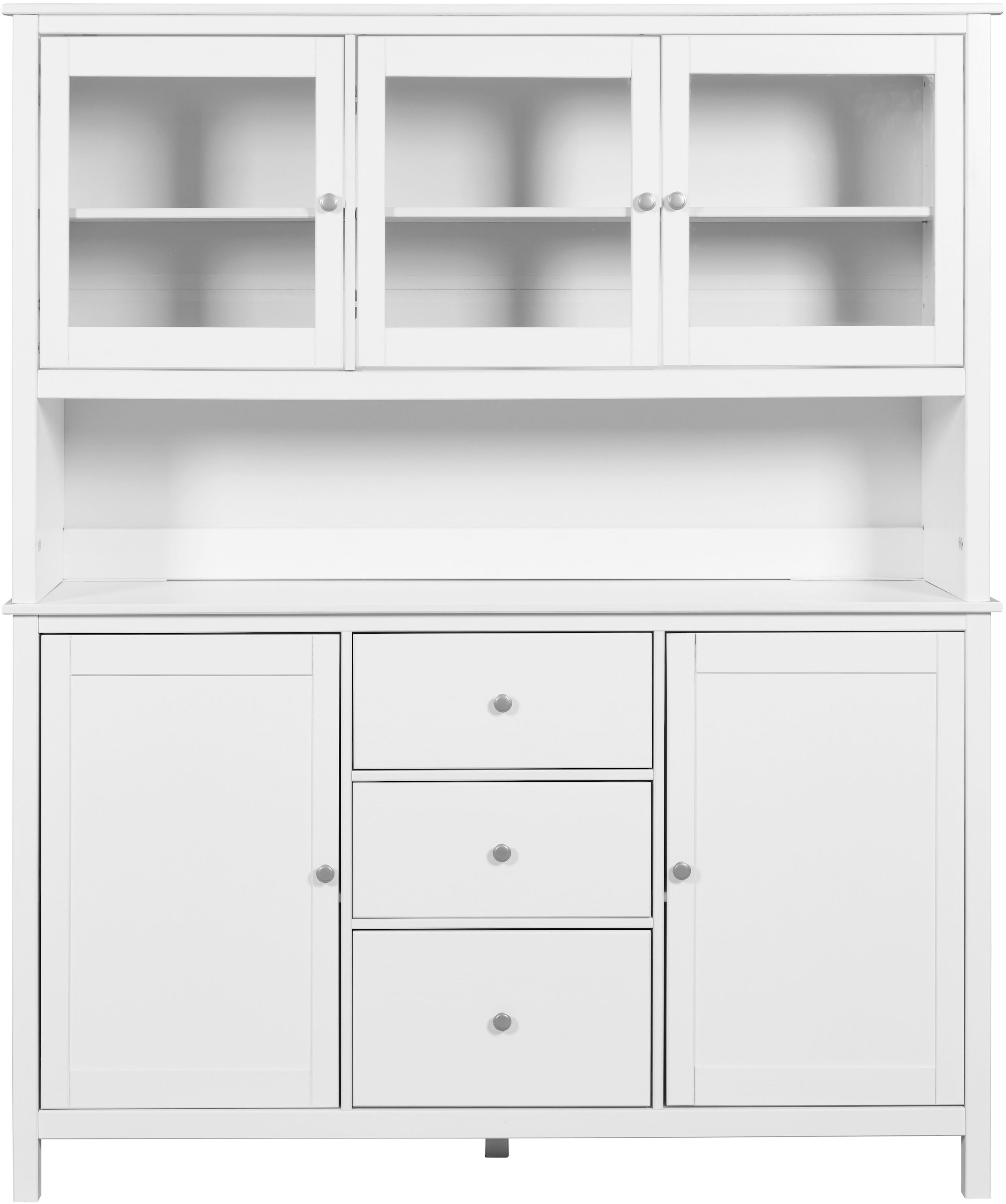 Inter Link Buffet »Pinora, Vitrine Kiefer Massivholz, Küchenschrank Weiss lackiert« 1 Stk. tlg. Geschirrschrank im Skandi Look, viel Stauraum, 160 x 39,50 x 197 cm