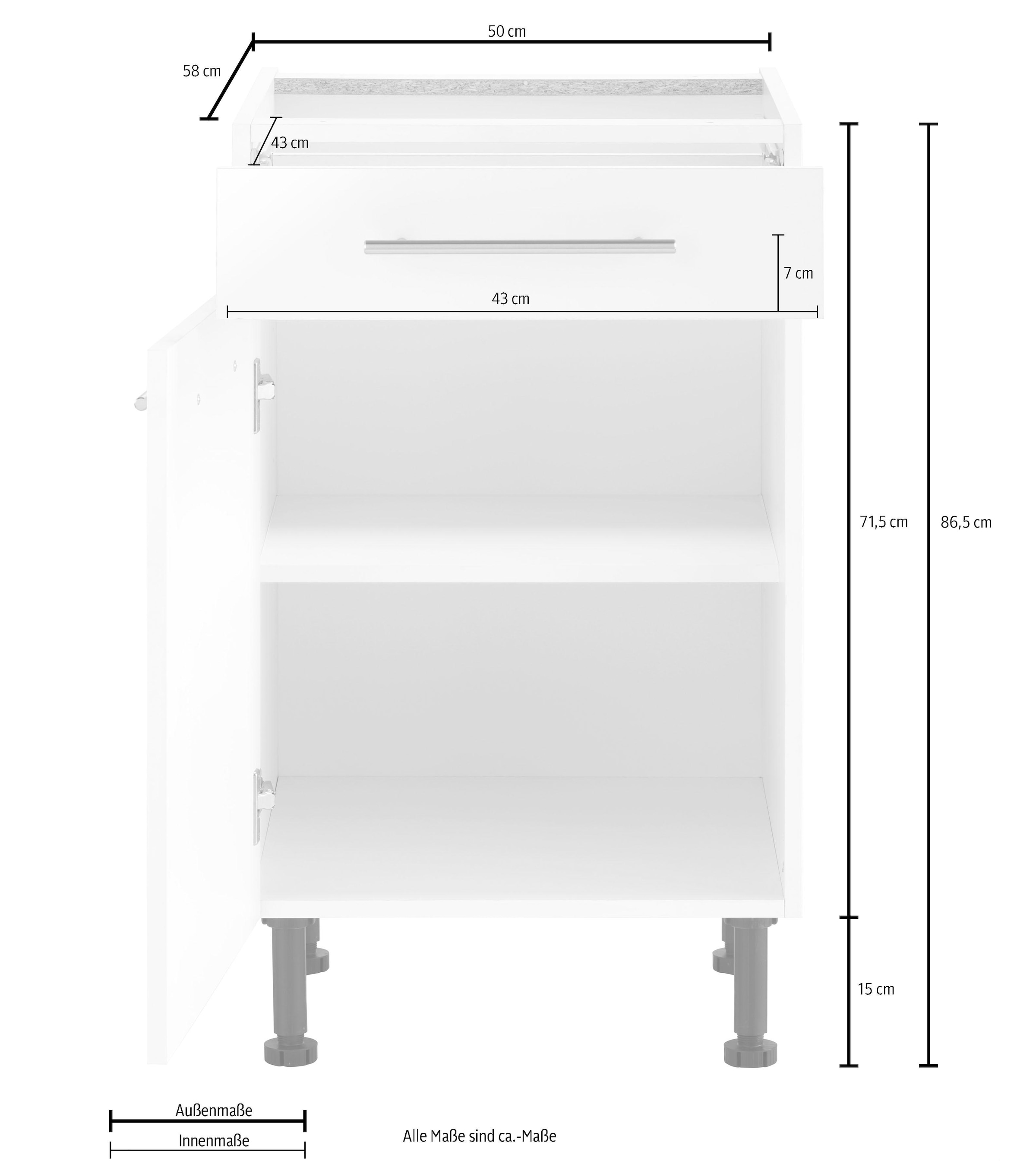 wiho Küchen Unterschrank »Ela«, Breite 50 cm, höhenverstellbare Füße