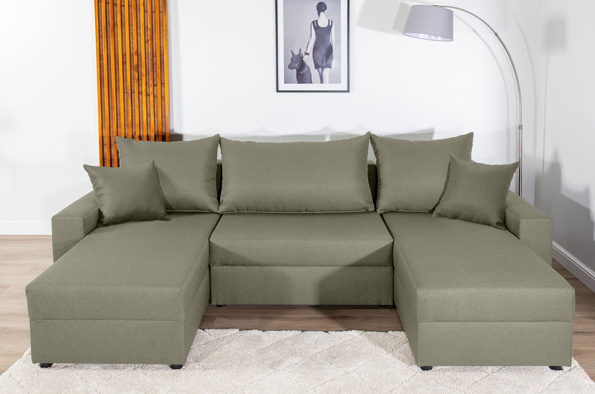 COLLECTION AB Wohnlandschaft »Pico U-Form, Breite 252, mit Schlaffunktion, Bettkasten & Zierkissen«, Liegefläche 117x220 cm