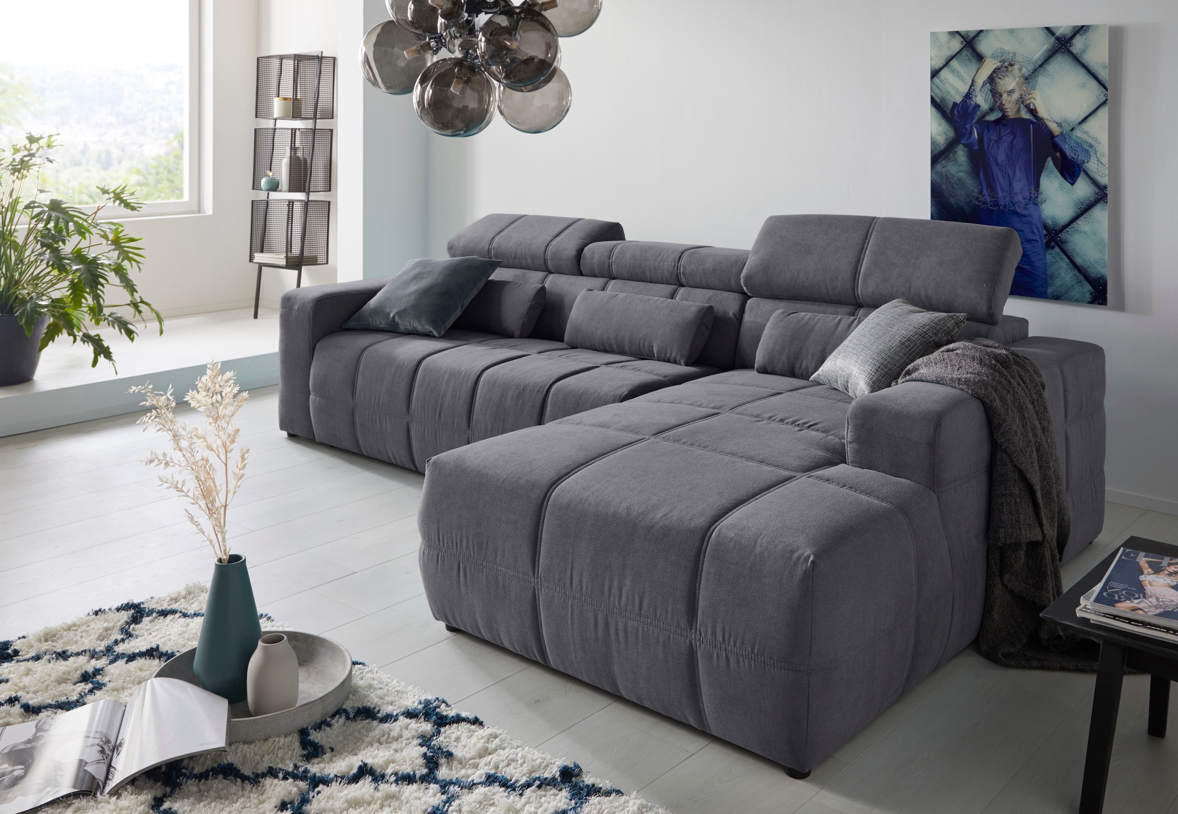 DOMO collection Ecksofa »Brandon große Ausführung B/T/H: 289/177/80 cm, auch in Leder und Cord«, mit Kopfteilverstellung, wahlweise Sitztiefenverstellung, L-Form