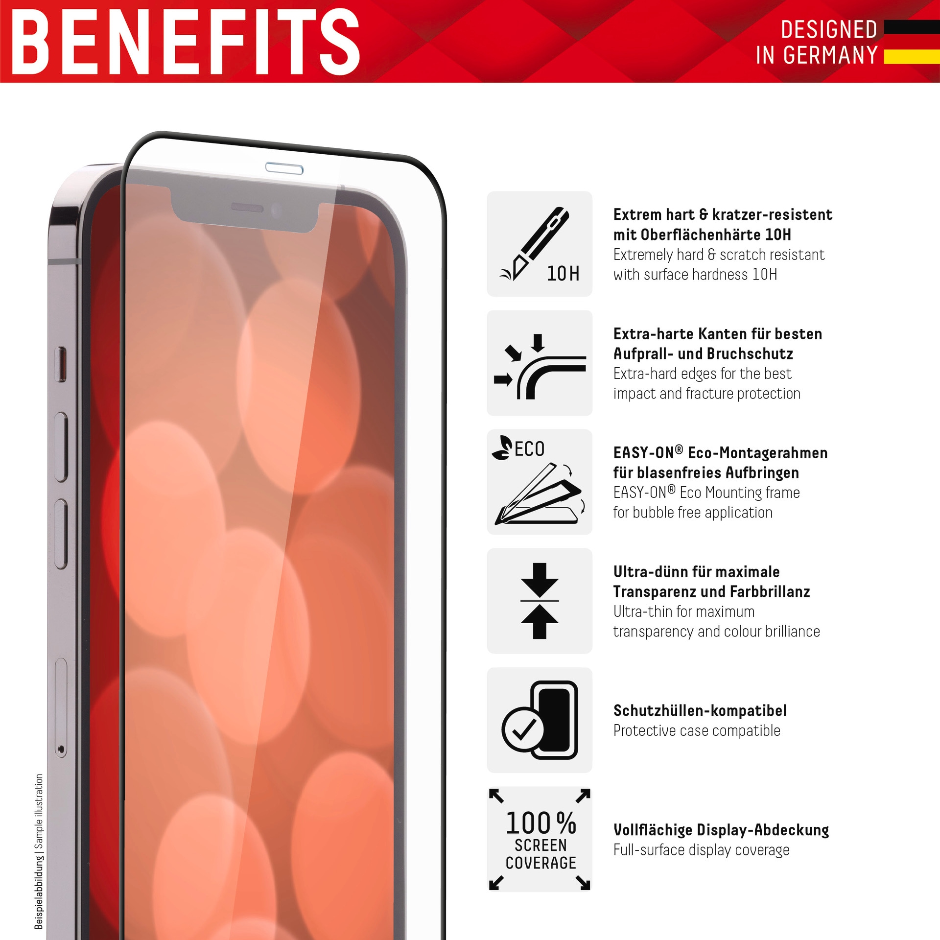 Displex Displayschutzglas »Real Glass FC - iPhone 14 Pro«, für iPhone 14 Pro, Displayschutzfolie Displayschutz kratzer-resistent 10H splitterfest