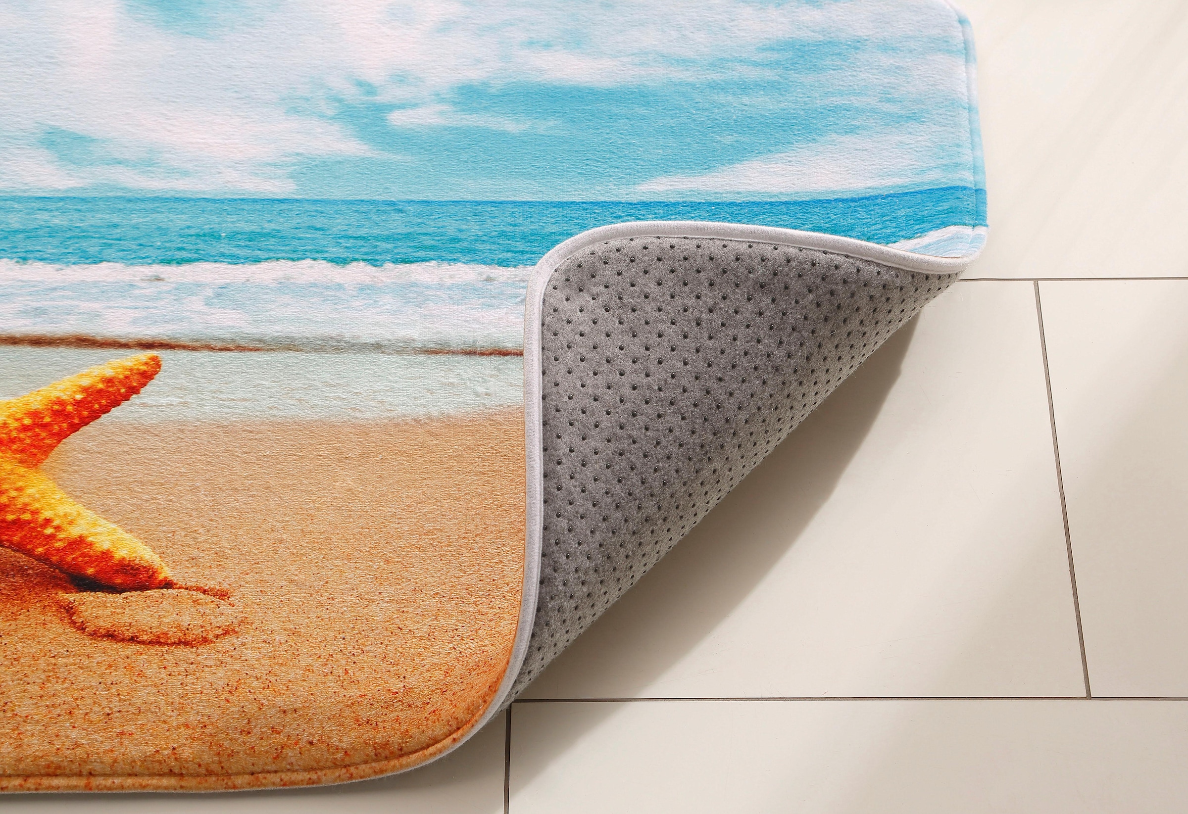 my home Badematte »Seestern«, rutschhemmend beschichtet-Memory Schaum, fußbodenheizungsgeeignet-schnell trocknend-strapazierfähig, Badteppich, Naturmotiv, Strand, Badematten auch als Set erhältlich