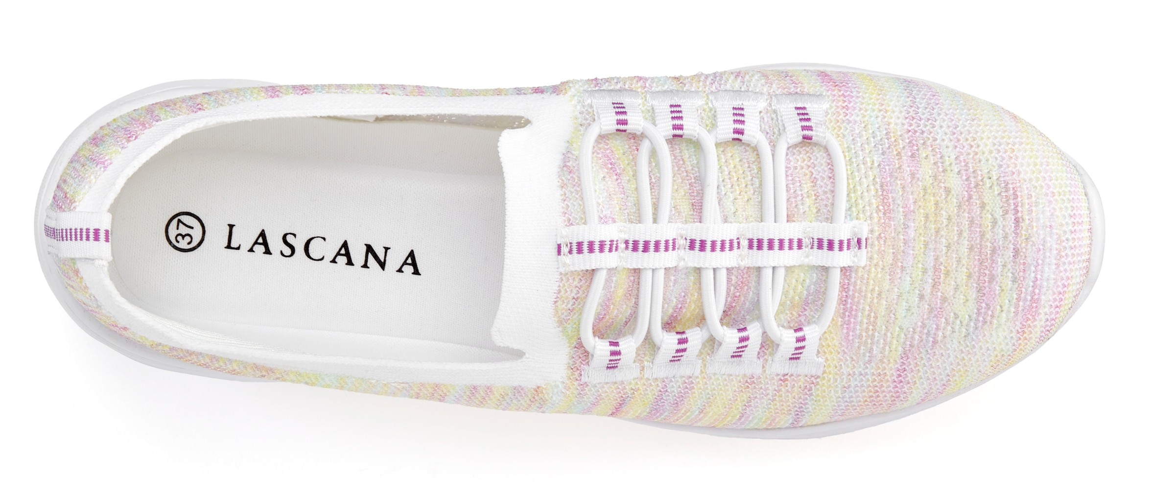 LASCANA Sneaker »Slipper, Halbschuh, leichtes Meshmaterial«, zum Reinschlüpfen mit elastischen Schnürbändern VEGAN