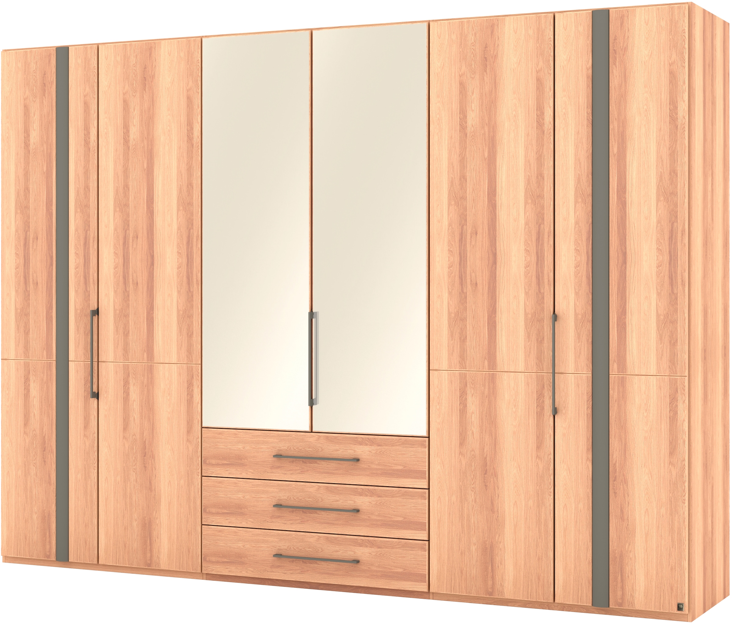 Musterring Drehtürenschrank »Sorrent, Kleiderschrank, teilmassiv Eiche«, (mit Türdämpfern, mit Schubladen, extra Böden, MADE IN GERMANY), Türen in Eiche massiv und als Parsol-Bronze-Spiegel, mit Schubkästen