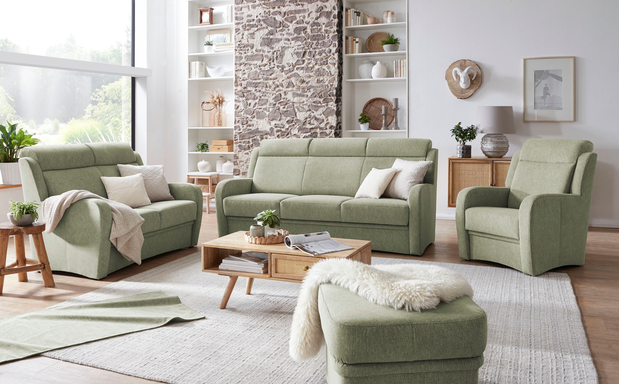 VILLA BECK Polstergarnitur »Varese«, (3 tlg.), Kopfteilverstellung, Set aus günstig online kaufen