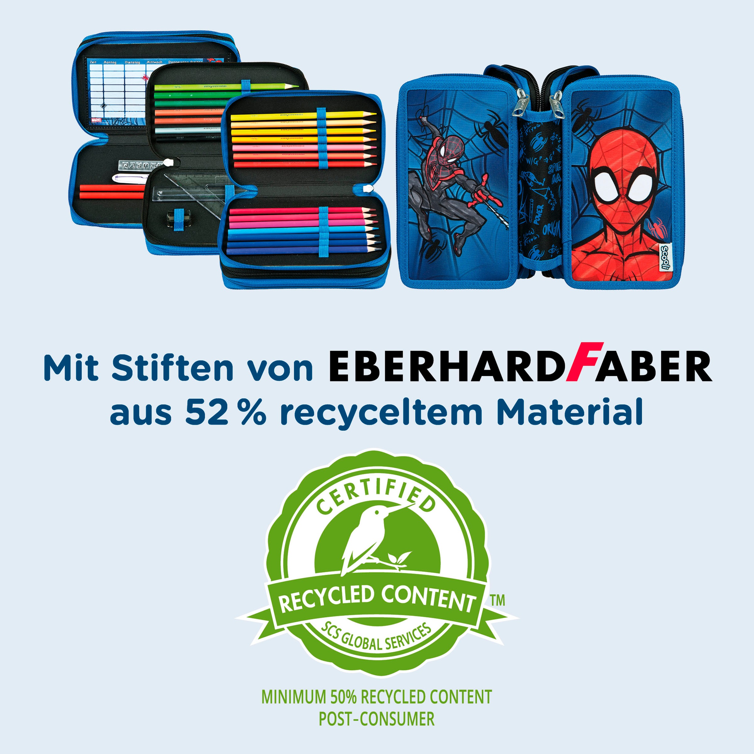 Scooli Federmäppchen »Tripledecker, Spider-Man«, befüllt, inklusive Geodreieck