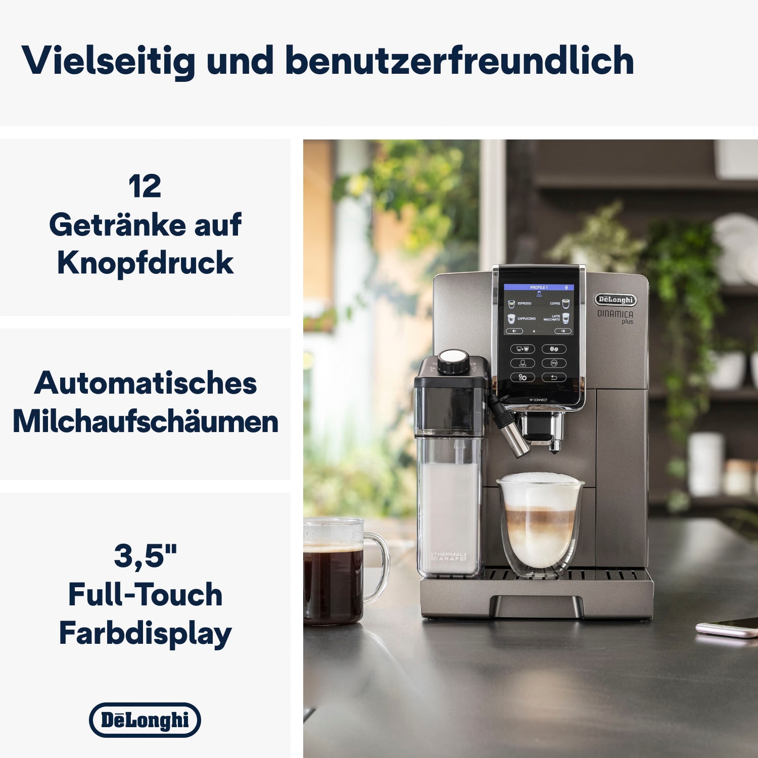 De\'Longhi Kaffeevollautomat Dinamica Plus ECAM 1,8l bestellen 370.95.T, Rechnung auf Tank, Kegelmahlwerk