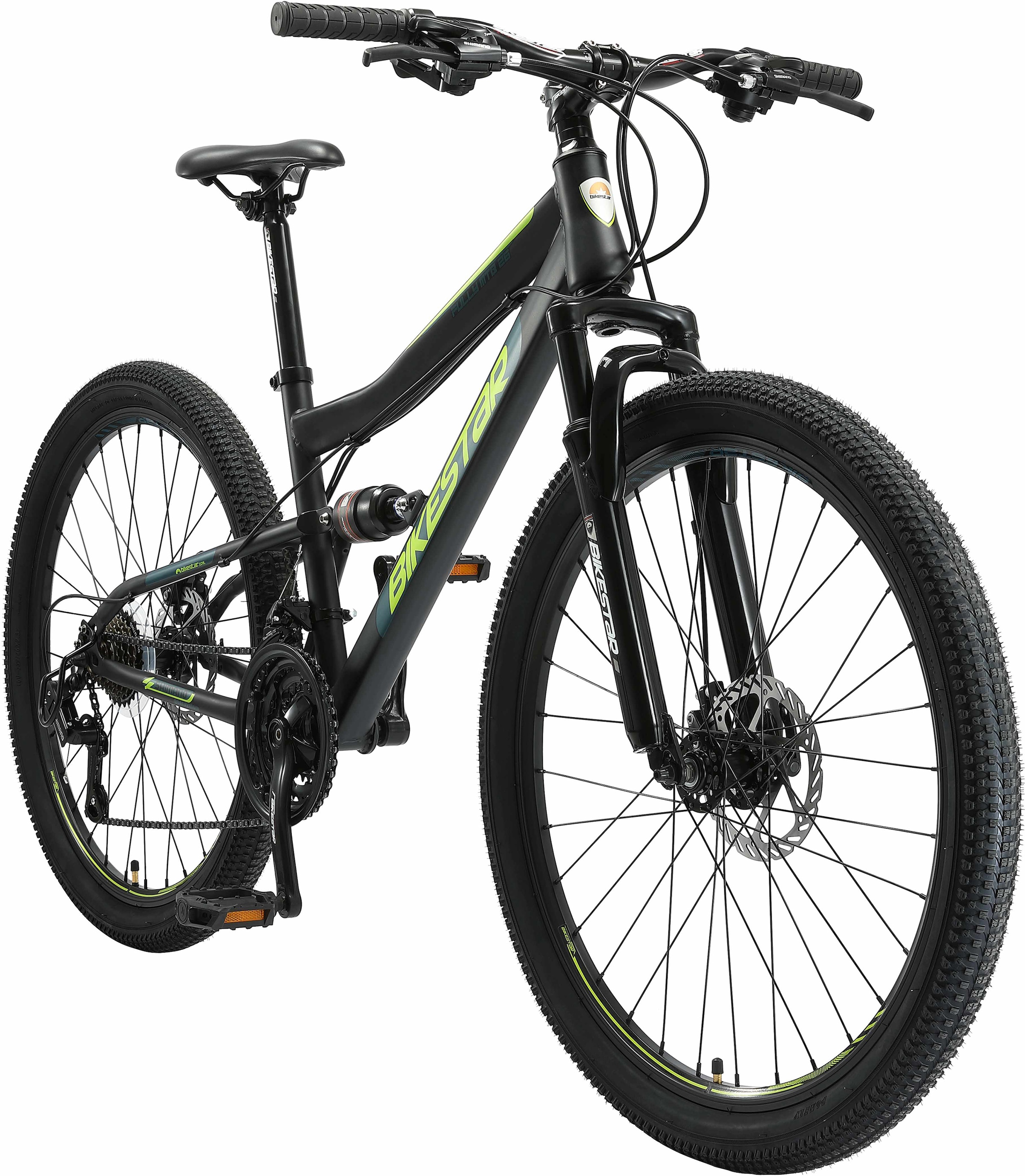 Bikestar Mountainbike, 21 Gang, Shimano, RD-TY300 Schaltwerk, Kettenschaltung, für Damen und Herren, Kettenschaltung