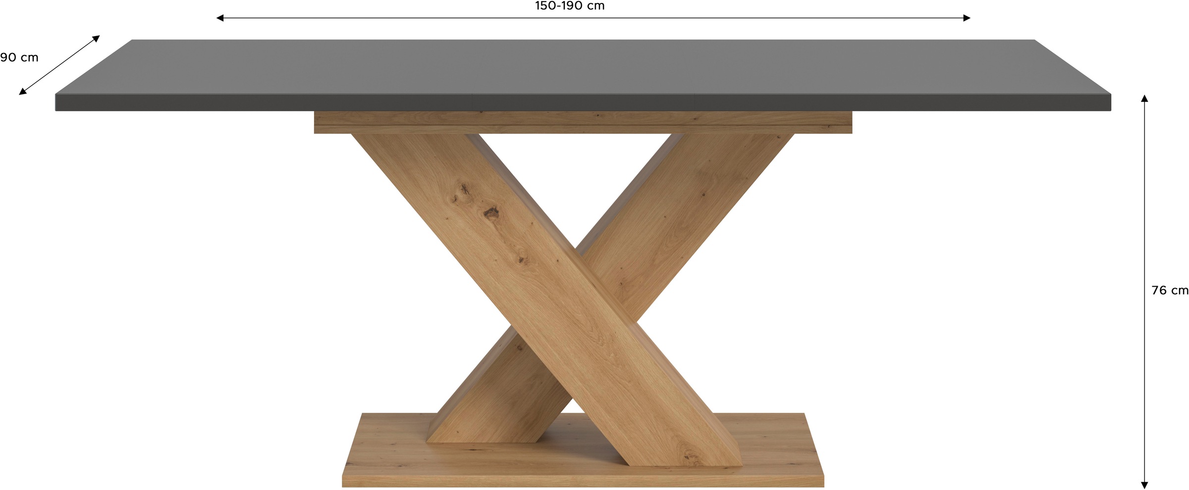 INOSIGN Esstisch »Motus, ausziehbar 150 -190 cm, inklusive 40 cm Einlegeplatte«, (Set, 1 St.), X-Gestell mit Bodenplatte, Tisch, Küchentisch, Esszimmer, Küche