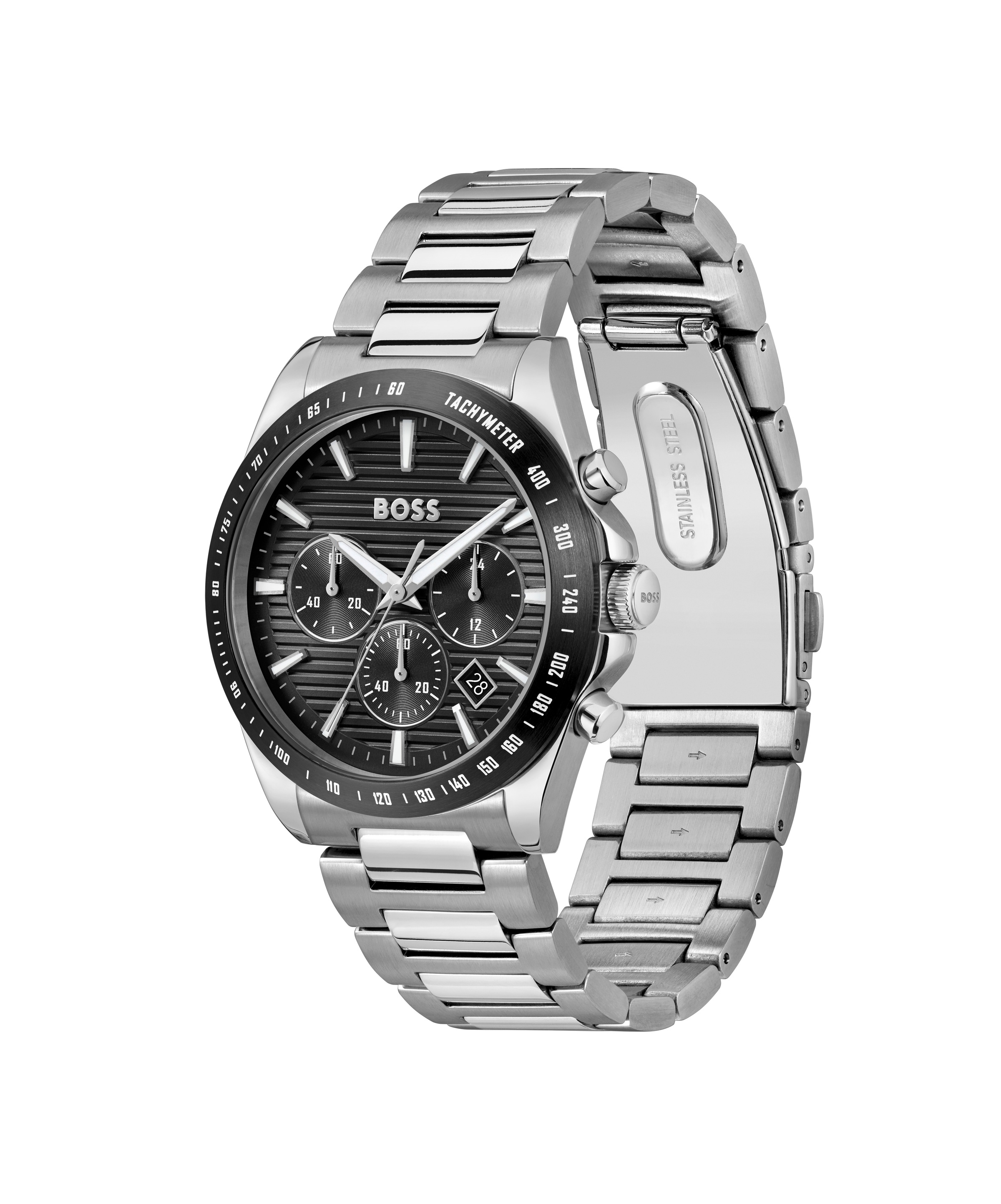 BOSS Chronograph »STRIKE CHRONO«, Quarzuhr, Armbanduhr, Herrenuhr, Edelstahlarmband, analog, Tag