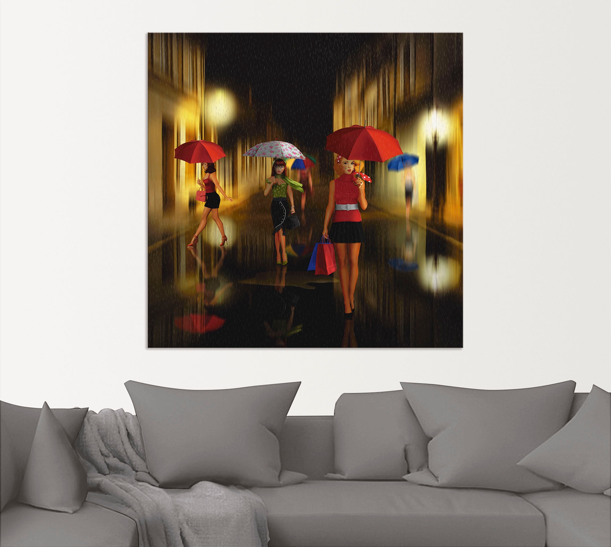 Artland Wandbild »Frauen beim Einkaufen im Regen«, Frau, (1 St.), als Alubild, Outdoorbild, Leinwandbild, Poster in verschied. Größen