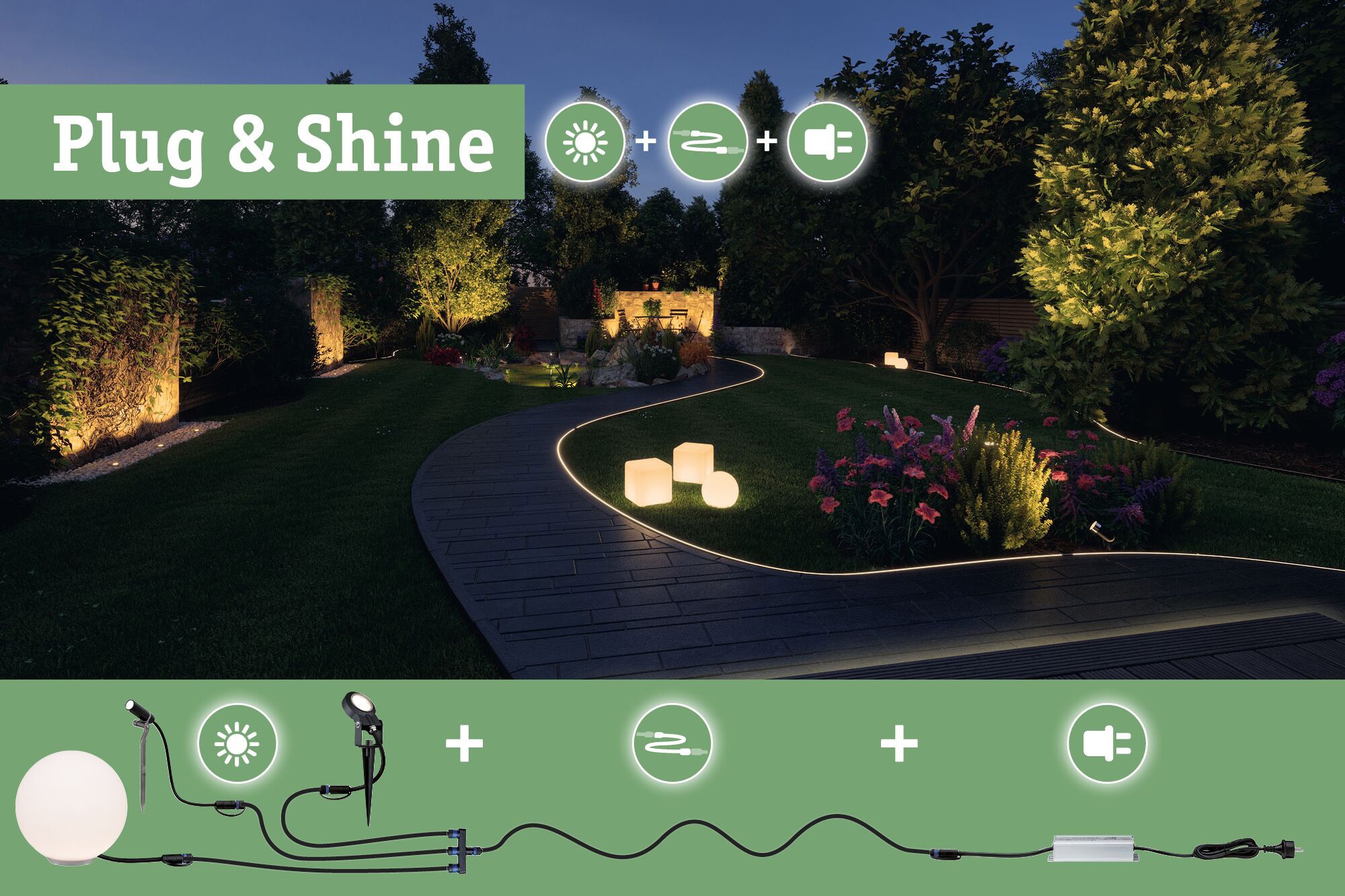 Paulmann LED Kugelleuchte »Plug & Shine«, 1 flammig, Leuchtmittel LED-Modul | LED fest integriert, LED-Modul, IP67 3000K 24V