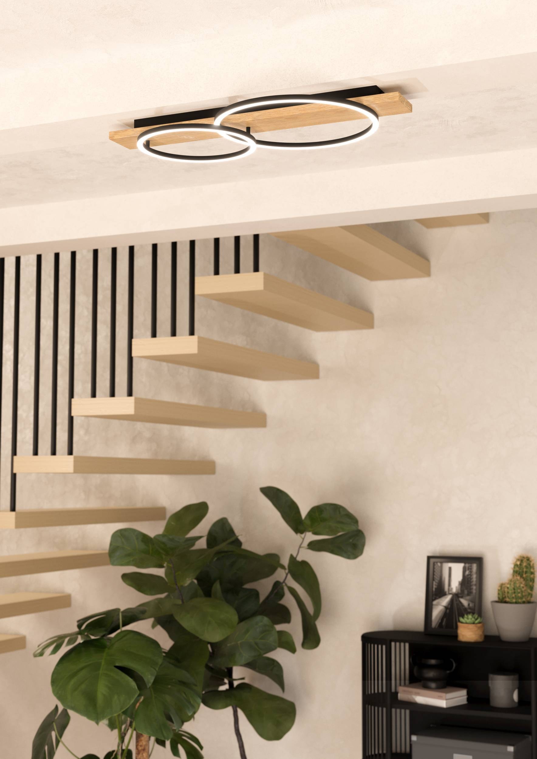 EGLO Deckenleuchte »Boyal Deckenlampe, FSC zertifiziert, Flurlampe, Wohnzimmerlampe, Lampe« LED-Modul 1 Stk. Warmweiß Wand-/Deckenleuchte - L78 x B40 x H9 cm - schwarz, braun