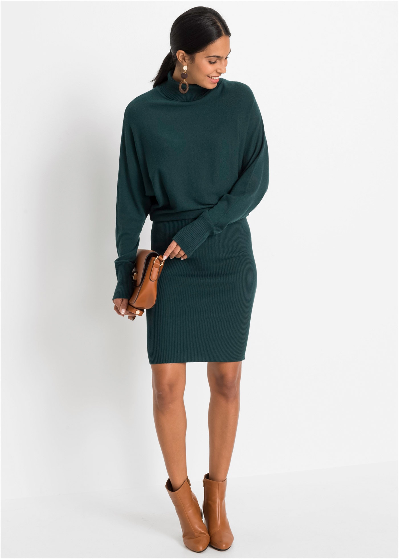 bonprix Strickkleid mit Rollkragen, aus Viskose, Polyamid und Polyester