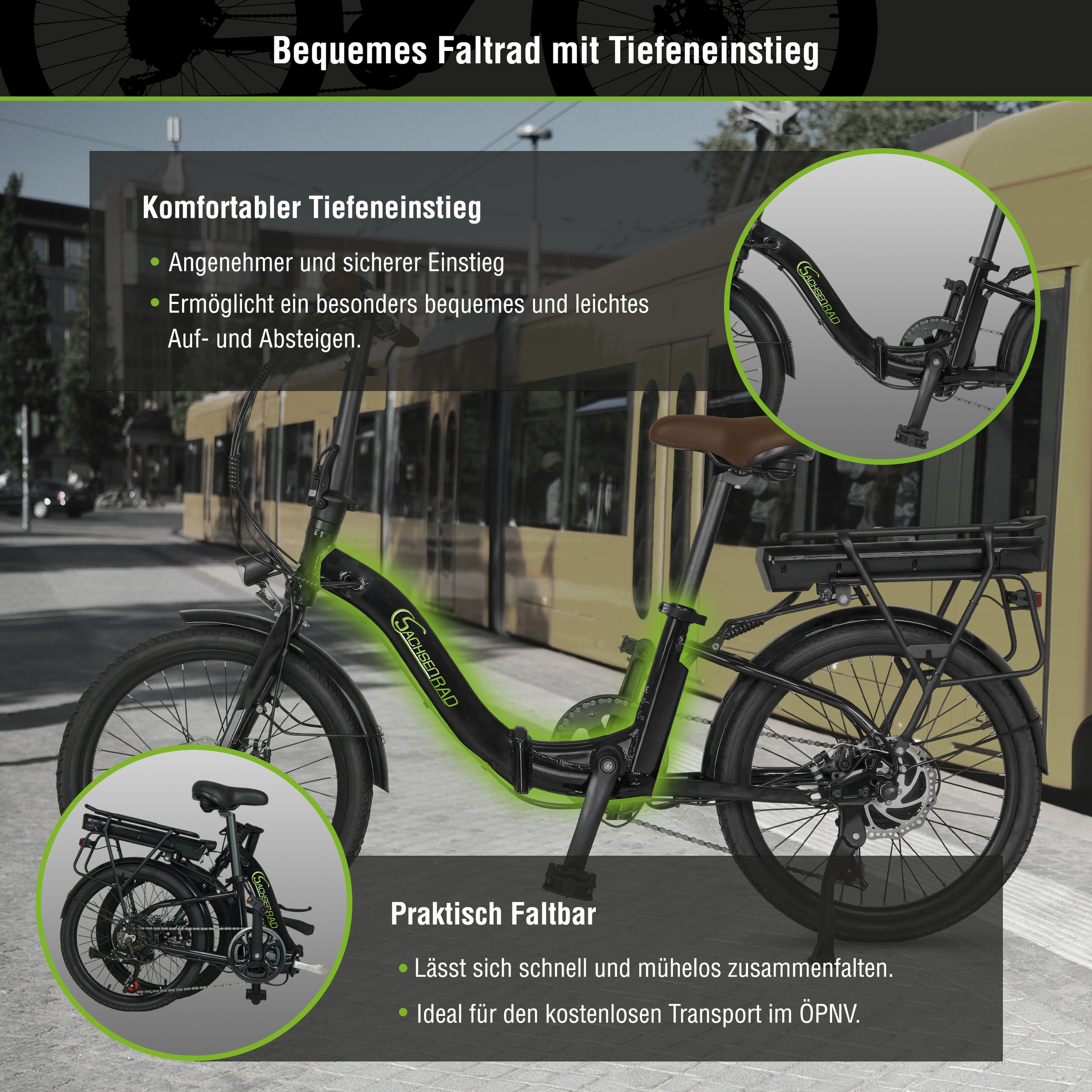 SachsenRad E-Bike »F2«, 7 Gang, Shimano, Shimano SIS 7-Gang-Schaltung, LCD-Steuerdisplay, Fahrmodus Pedelec, 
LED-Frontlicht, LED-Rücklicht