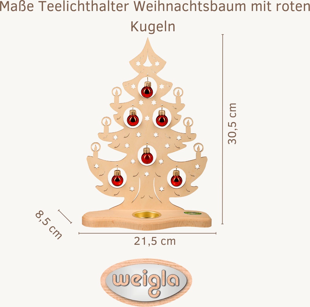 Weigla Teelichthalter »Weihnachtsbaum mit roten Kugeln, NATUR, Made in Germ günstig online kaufen