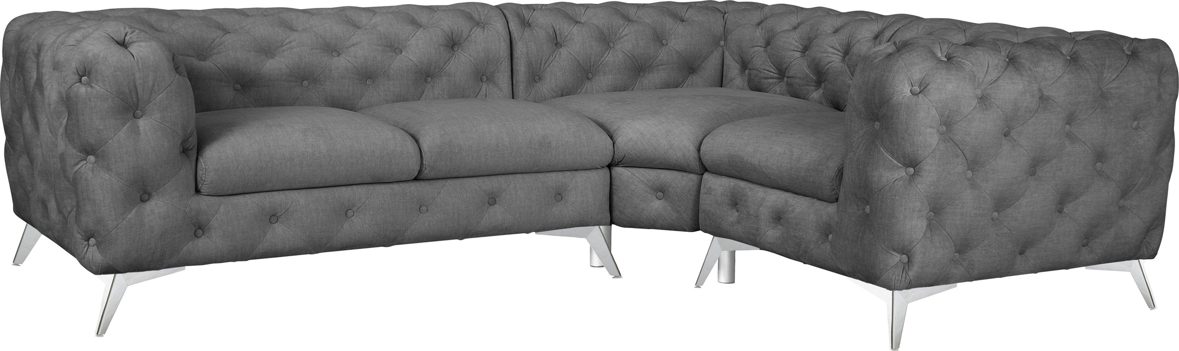 Leonique Chesterfield-Sofa »Ecksofa GLYNIS L-Form mit Wellenunterfederung, Maße B/T/H 264/204/75cm«, aufwändige Knopfheftung, moderne Chesterfield Optik, Fußfarbe wählbar