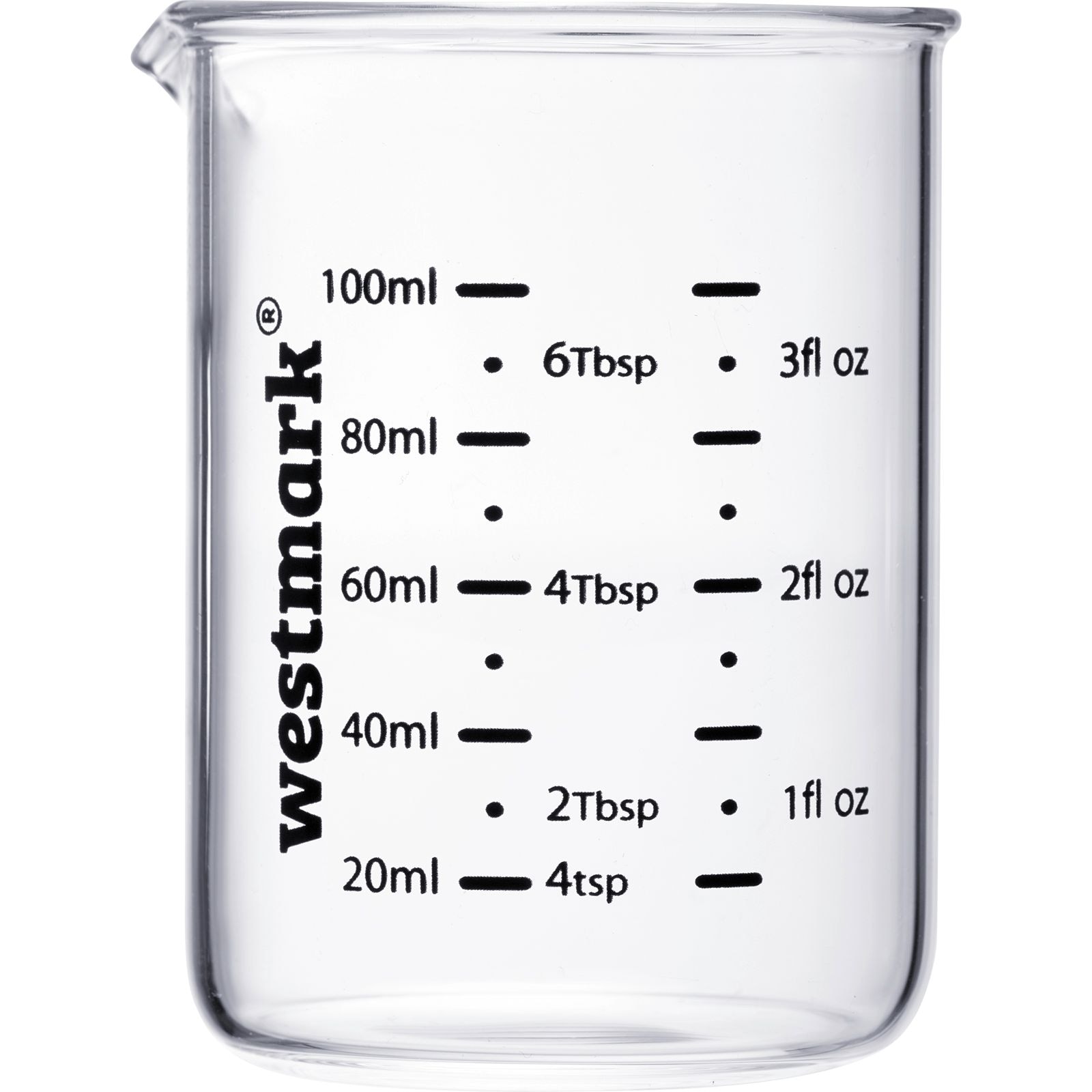 WESTMARK Messbecher »Messglas-Set, 3tlg., 50, 100, 250 ml« Borosilikatglas | Silikon Set, 3 Stk. tlg. Skalen in ml, Tbsp, tsp und fl oz