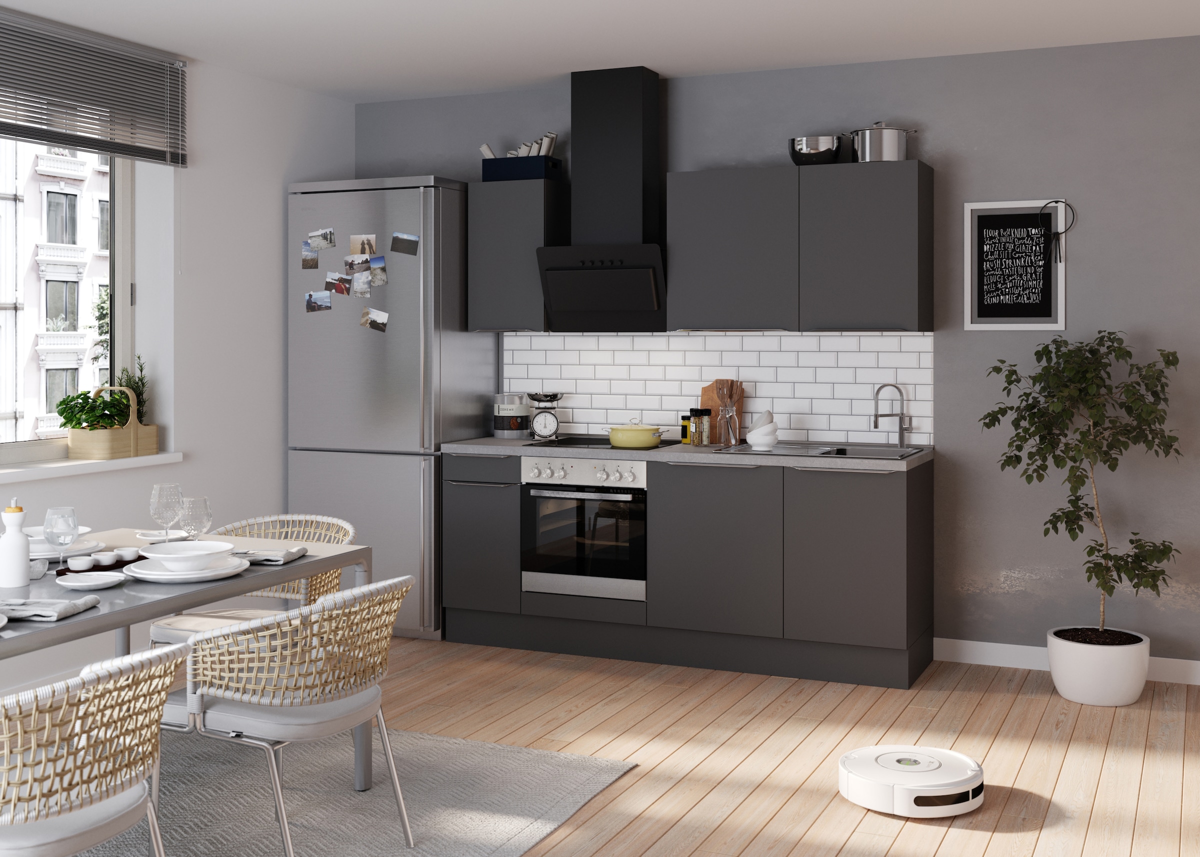 KOCHSTATION Küchenzeile »KS-Aken« Breite 210 cm, wahlweise mit E-Geräten, mit Arbeitsplatte 38 mm stark