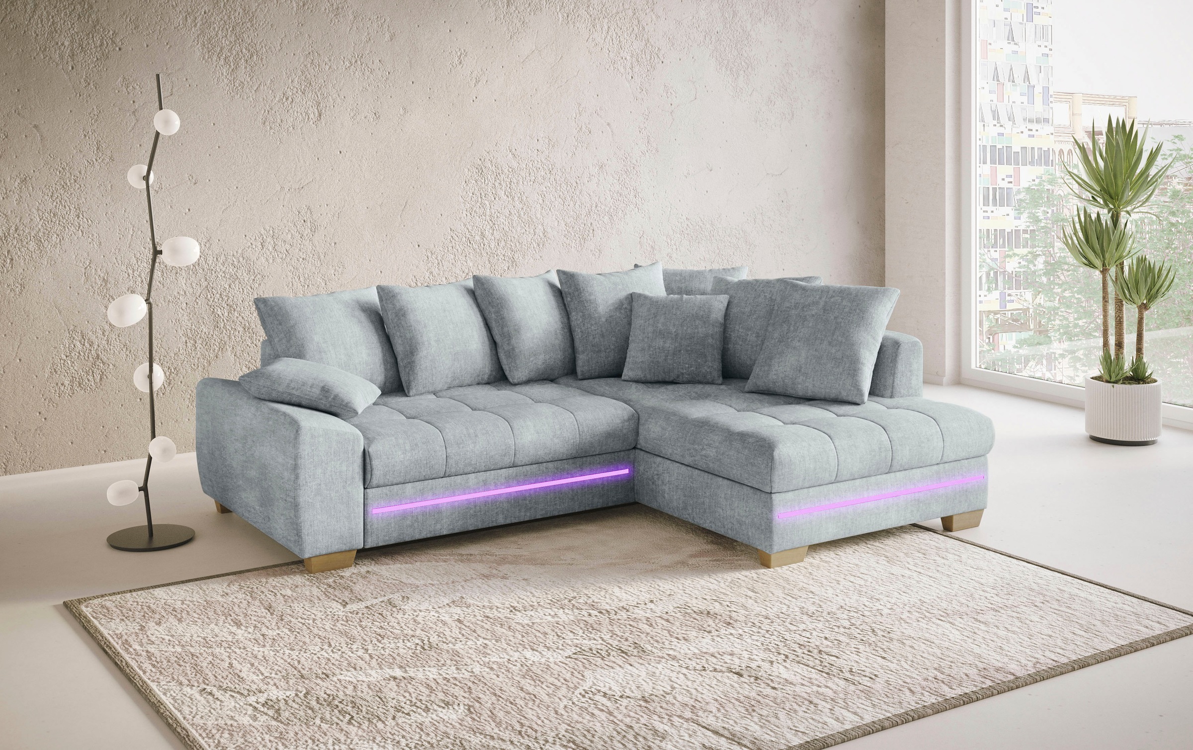 Mr. Couch Ecksofa »Nikita II, L-Form«, mit RGB-LED Beleuchtung, wahlweise mit Bett, Bettkasten, Kaltschaum