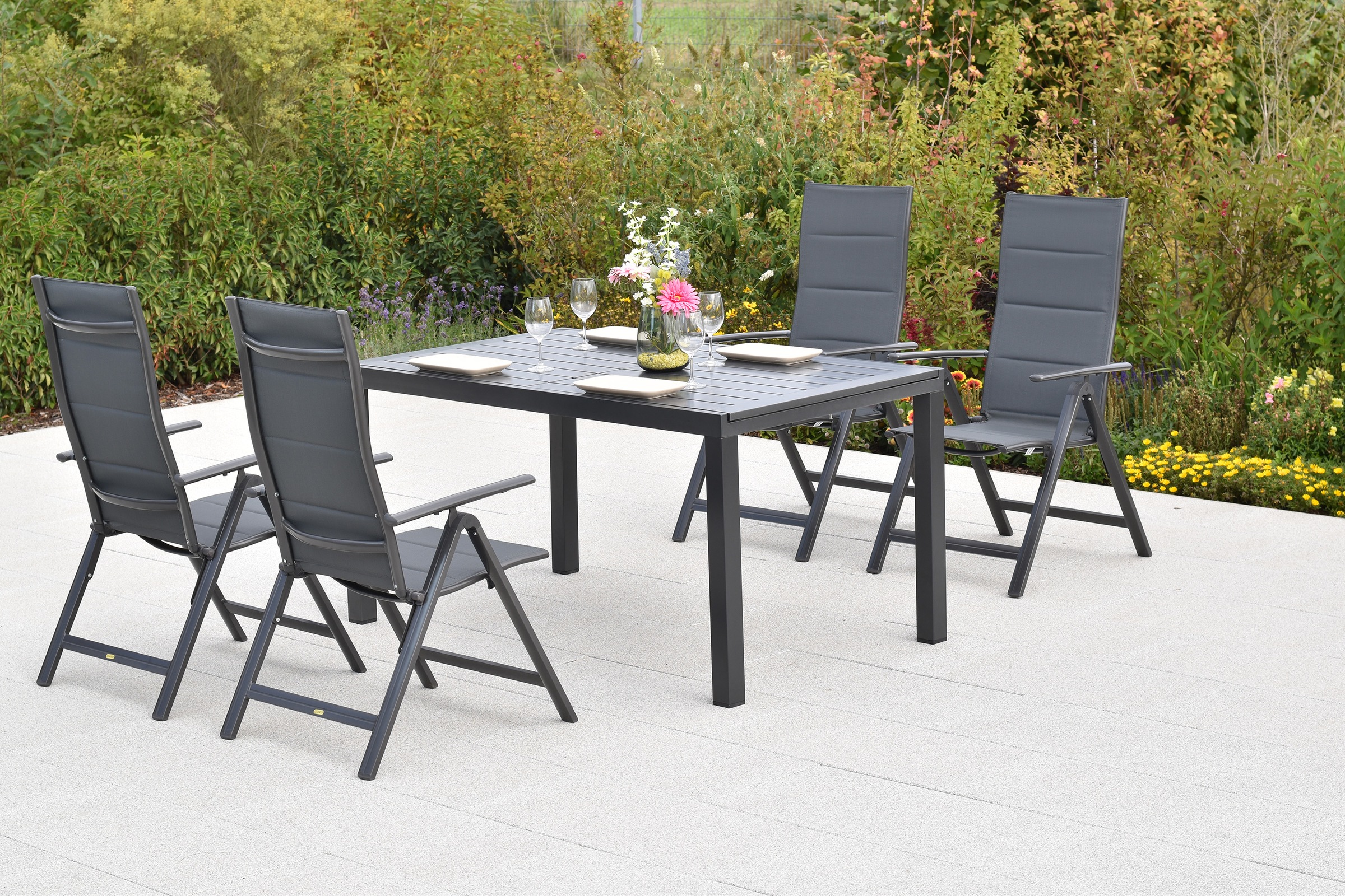 MERXX Garten-Essgruppe »Taviano« Set, 5 tlg. inkl. 4 Klappsessel, 1 Ausziehtisch