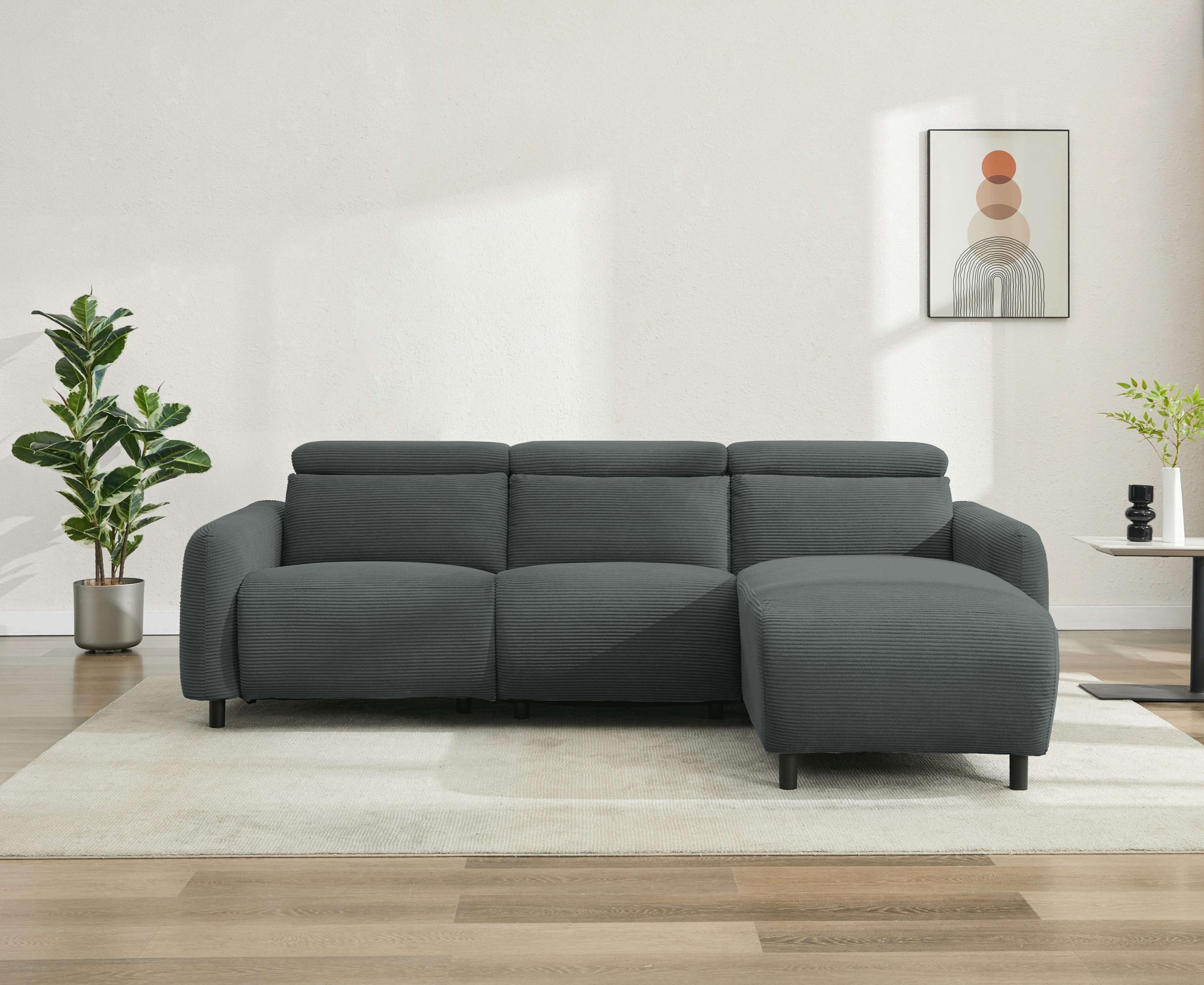 Home affaire Ecksofa »SKAANE in Cord, L-Form, 274 cm, manuelle u. elektrische Funktion,«, rundes Design, Kopfteilverstellung, Federkernpolsterung