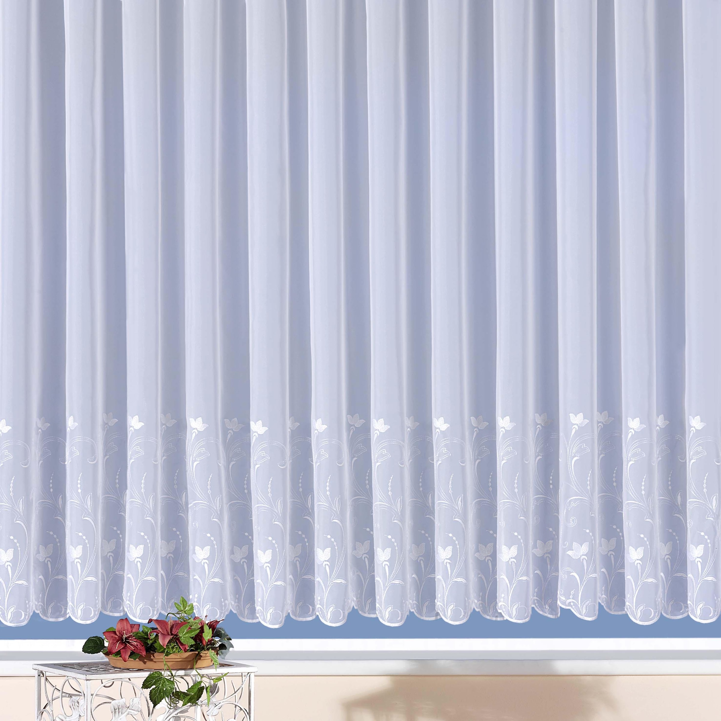 Weckbrodt Gardine »Turin« Kräuselband 1 Stk. tlg. echte Stickerei, Voile, h günstig online kaufen