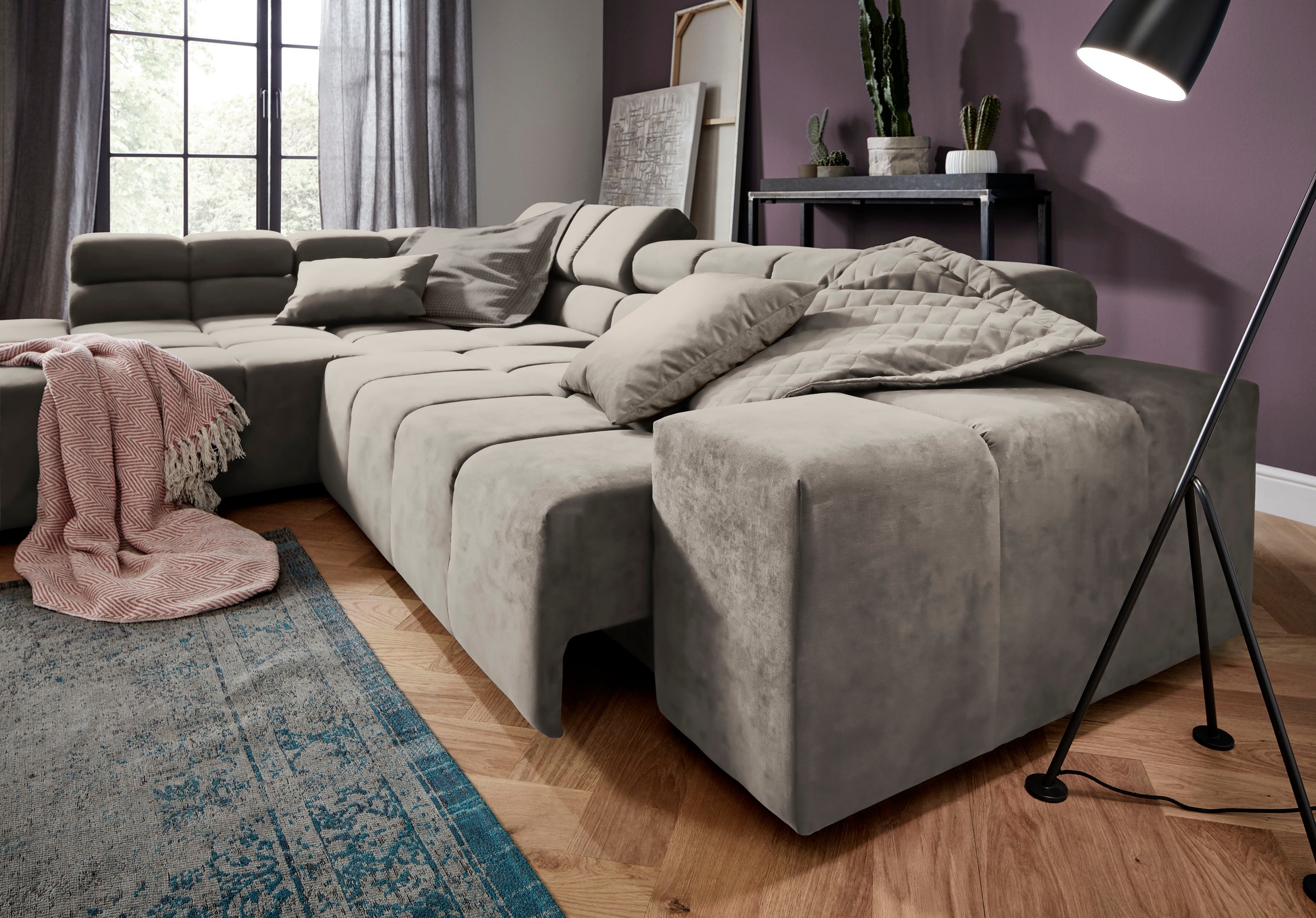 INOSIGN Ecksofa »Ancona incl. Kopfteilverstellung, Breite 319cm, L-Form«, wahlweise motorische Sitztiefenverstellung, auch in Cord + Easy Care