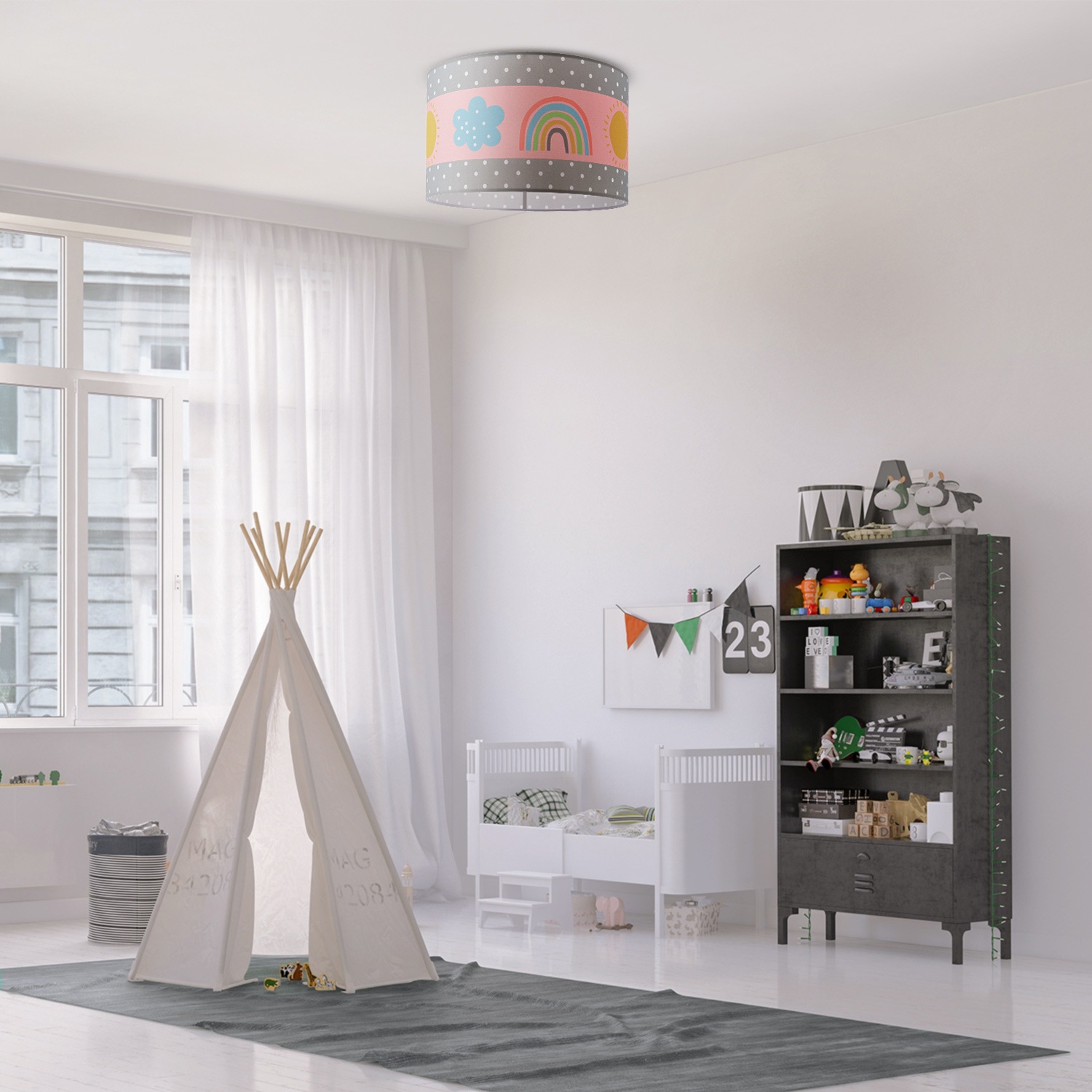 Paco Home Deckenleuchte »Cosmo 962«, 1 flammig, Leuchtmittel E27 | ohne Leuchtmittel, Lampe Kinderzimmer Deckenlampe Regenbogen Sonne Rosa Grau Weiß E27