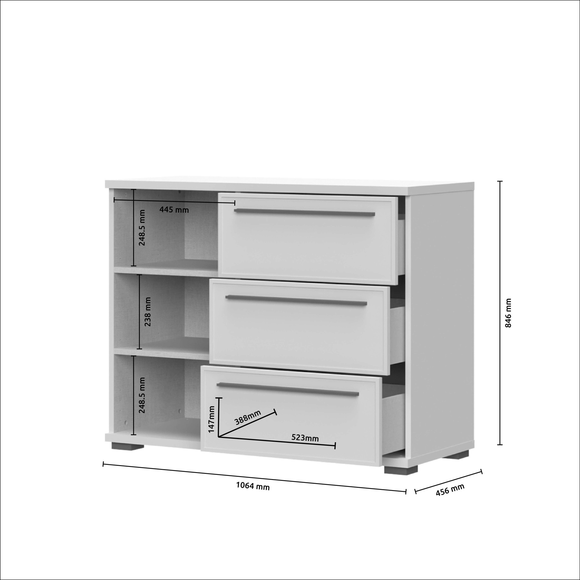 Places of Style Kommode »Opera Kombikommode, Sideboard, Schubladenkommode, Breite 107 cm«, UV lackiert, Soft Close Funktion, Höhenverstellbare Füße