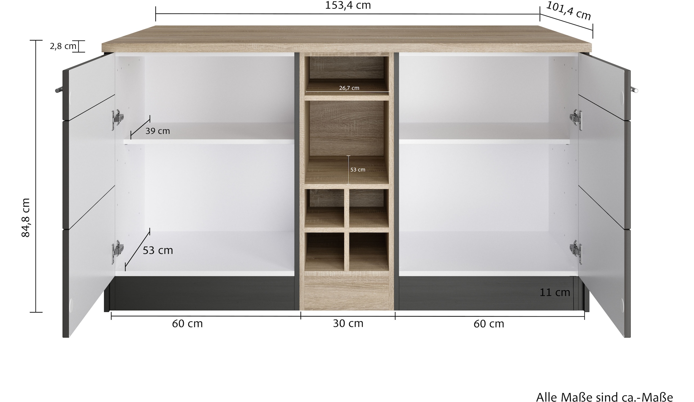 KOCHSTATION Kücheninsel »KS-Wien«, Breite 153 cm, MDF-Fronten, Flaschenregal