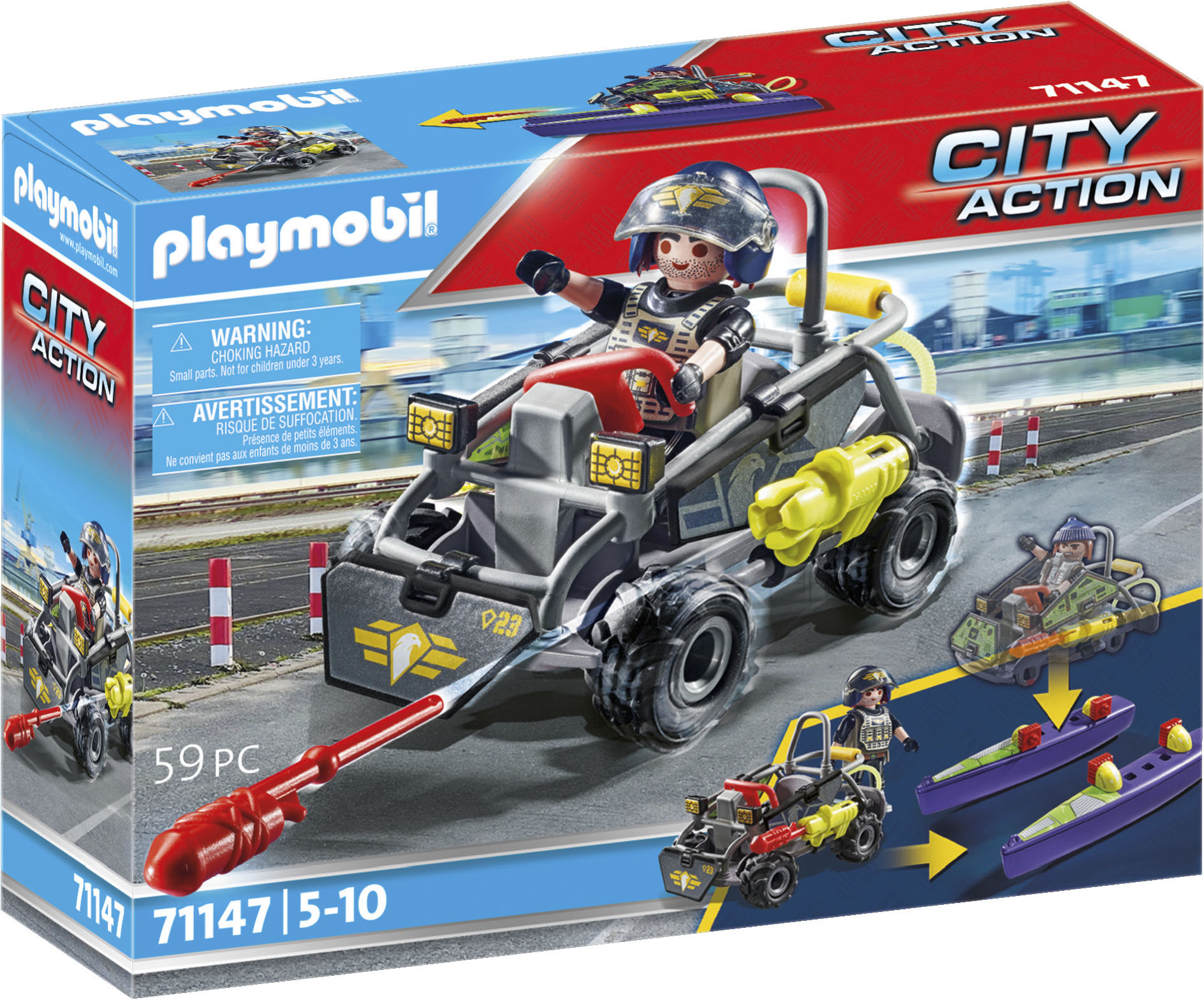 Konstruktions-Spielset »SWAT-Multi-Terrain-Quad (71147), Playmobil City Action«, (59...