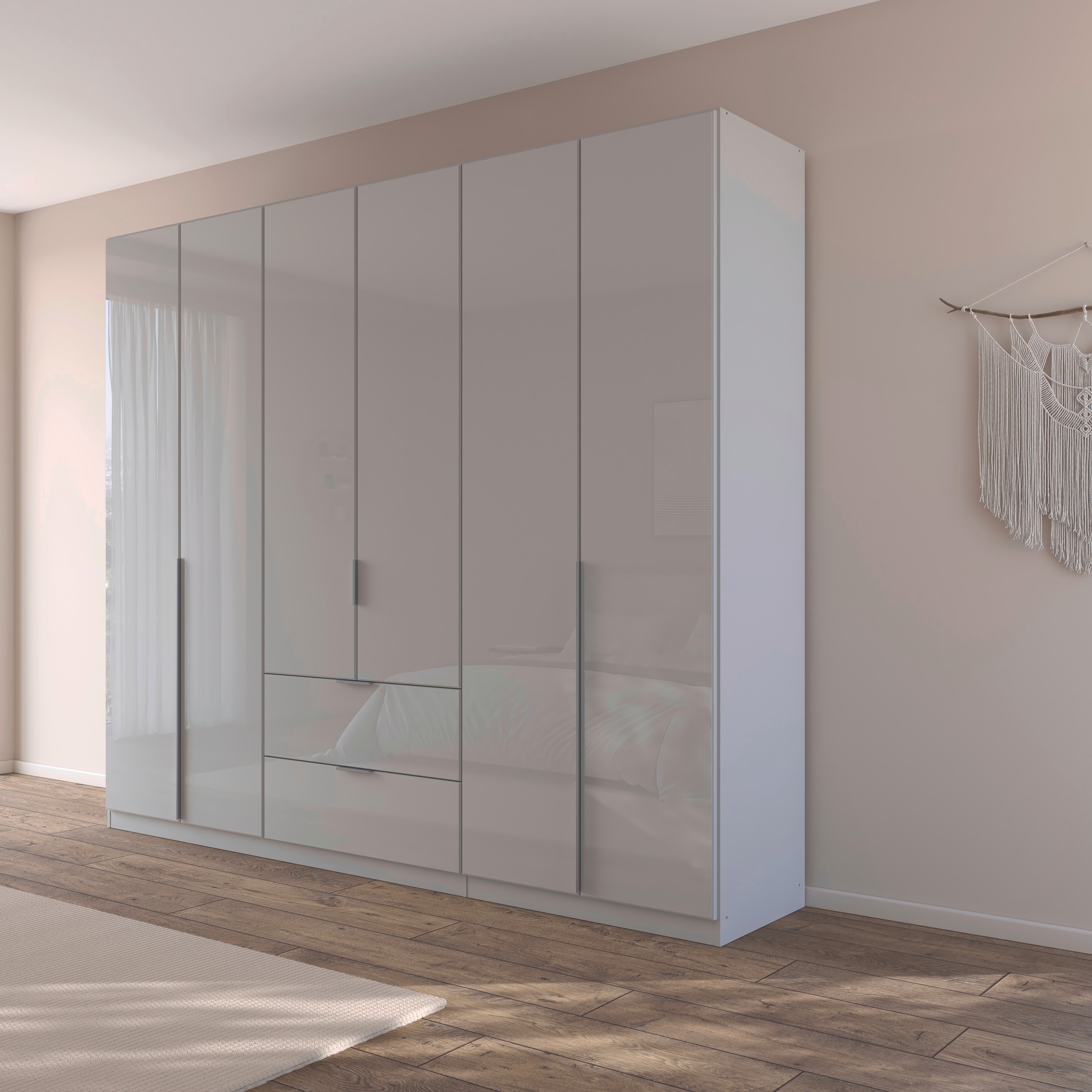 rauch Drehtürenschrank »Kleiderschrank Kleiderschränke Schrank Garderobe AGORDO mit Glasfront«, (in zwei Griff-Farben mit Glasfront), mit Außenschubkästen, in 6 Breiten und 2 Höhen MADE IN GERMANY