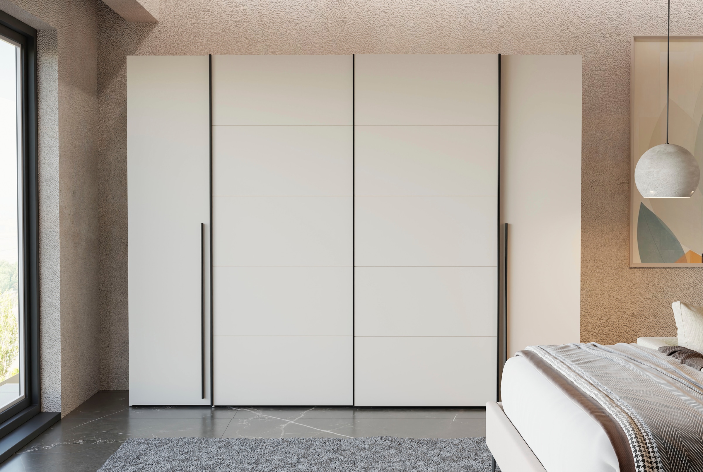 FORTE Dreh-/Schwebetürenschrank »Narago, OTTOs Choice, TOPSELLER, mittlere Paneele farblich wechselbar« B/H/T ca. 270x210X61cm, Farbe Weiß auch mit Spiegeln erhältlich,  gestalte die Schwebetüren einfarbig oder 2 farbig, Made in Europe