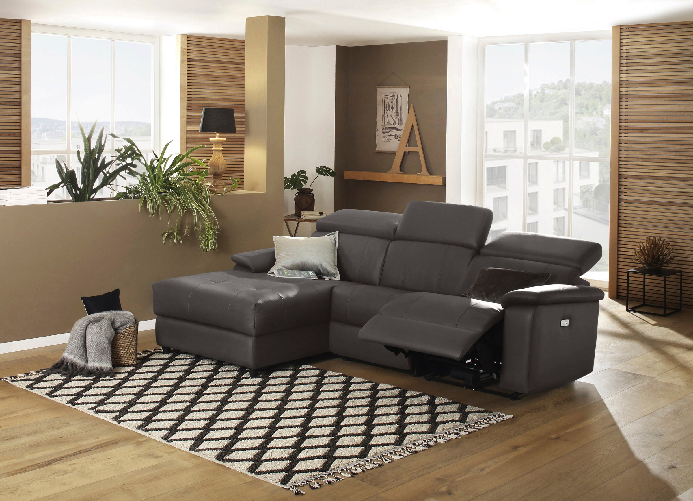 Home affaire Ecksofa »Binado, L-Form,«, mit manueller oder elektrischer Relaxfunktion mit USB-Anschluss