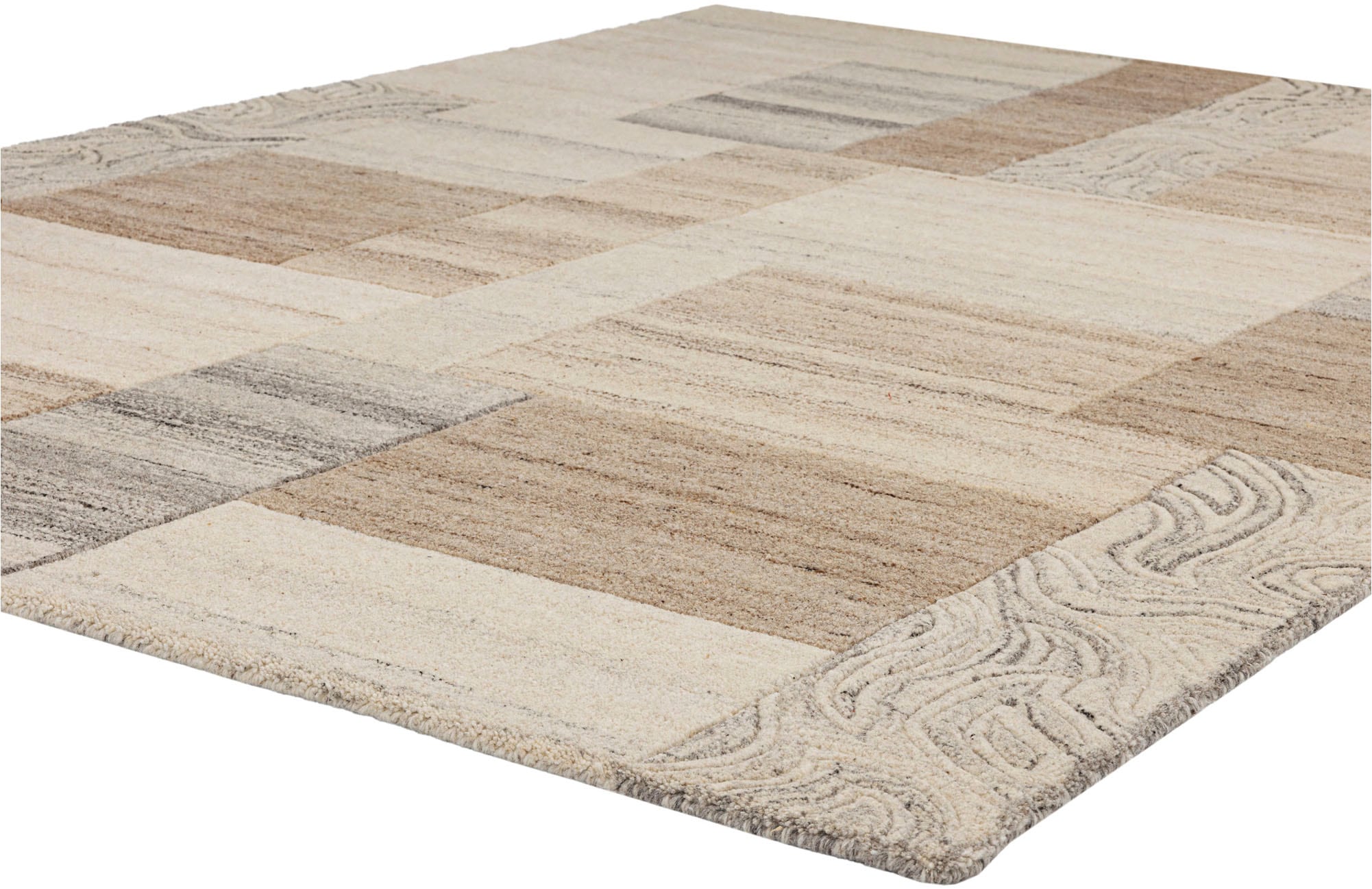 THEKO Wollteppich »Lola, Wolle, handgearbeitet, Patchwork Design, handgetuftet« rechteckig 12 mm Höhe Wohnzimmer, Schlafzimmer, Esszimmer, auch als Läufer und rund