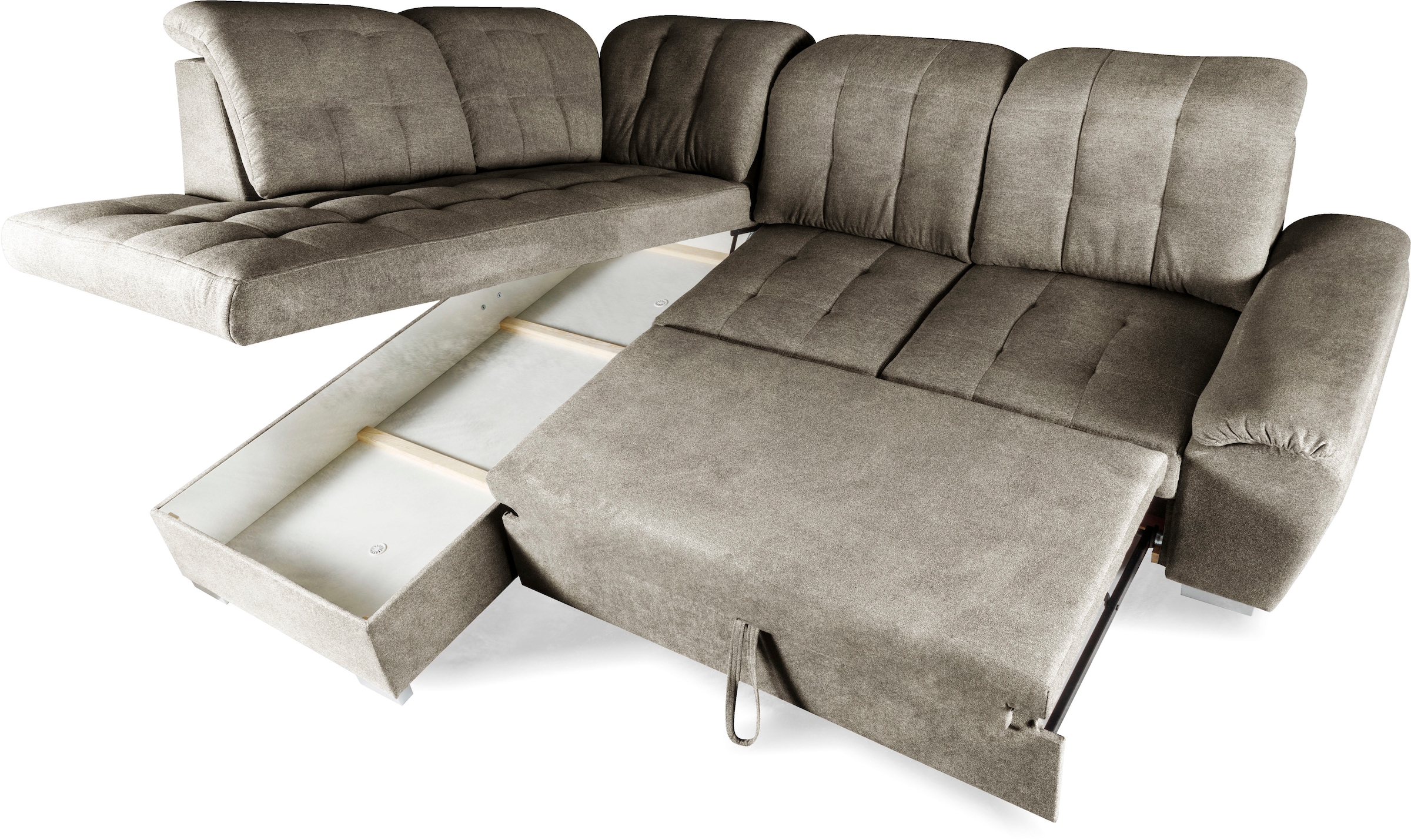 WERK2 Ecksofa »Brindisi, bequem und komfortabel, L-Form«, mit verstellbaren Kopfteilen, Bettfunktion & Bettkasten