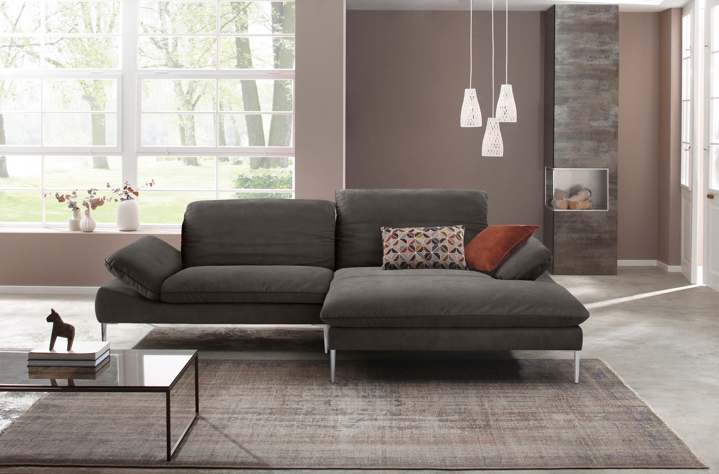 W.SCHILLIG Ecksofa »enjoy&MORE, Designsofa, elegant und bequem, L-Form«, mit Sitztiefenverstellung, Füße Chrom glänzend, Breite 294 cm