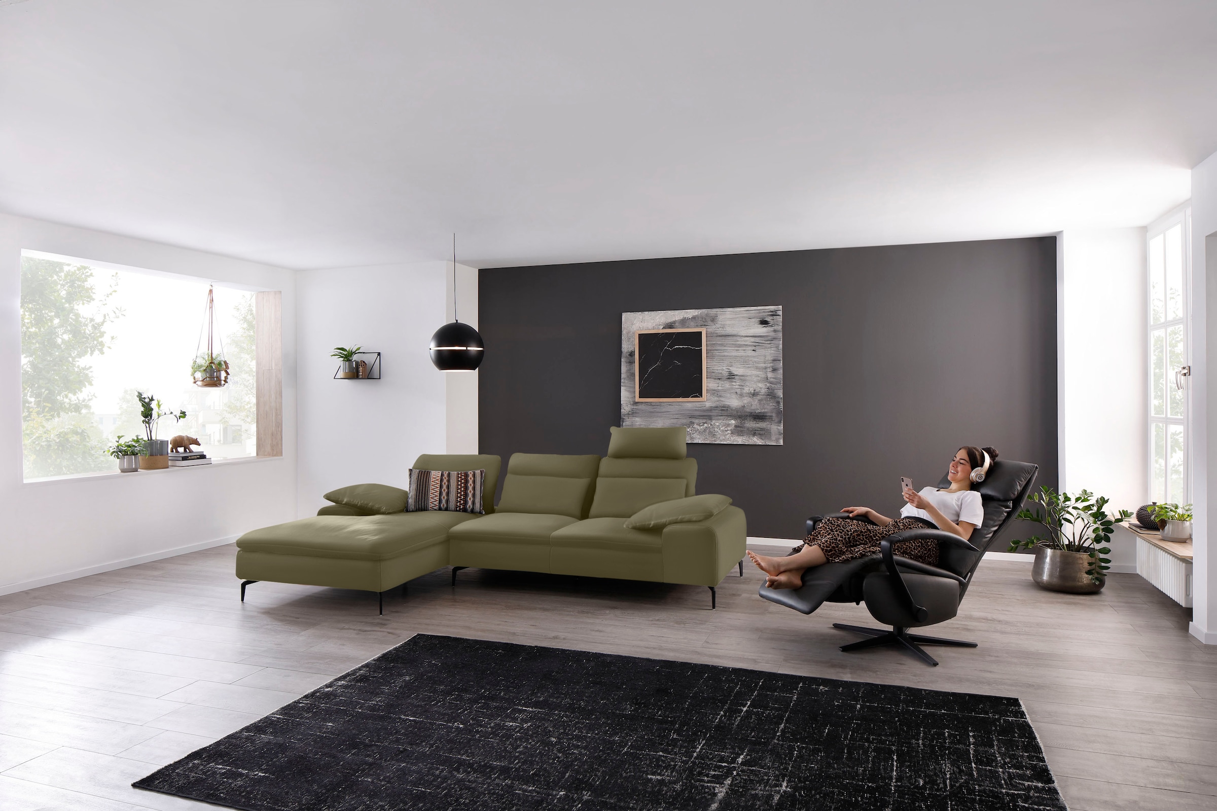W.SCHILLIG Ecksofa »valentinoo, Designsofa, bequem, elegant und zeitlos, L-Form«, (Set), inklusive Hocker, mit Sitztiefenverstellung, Breite 299 cm